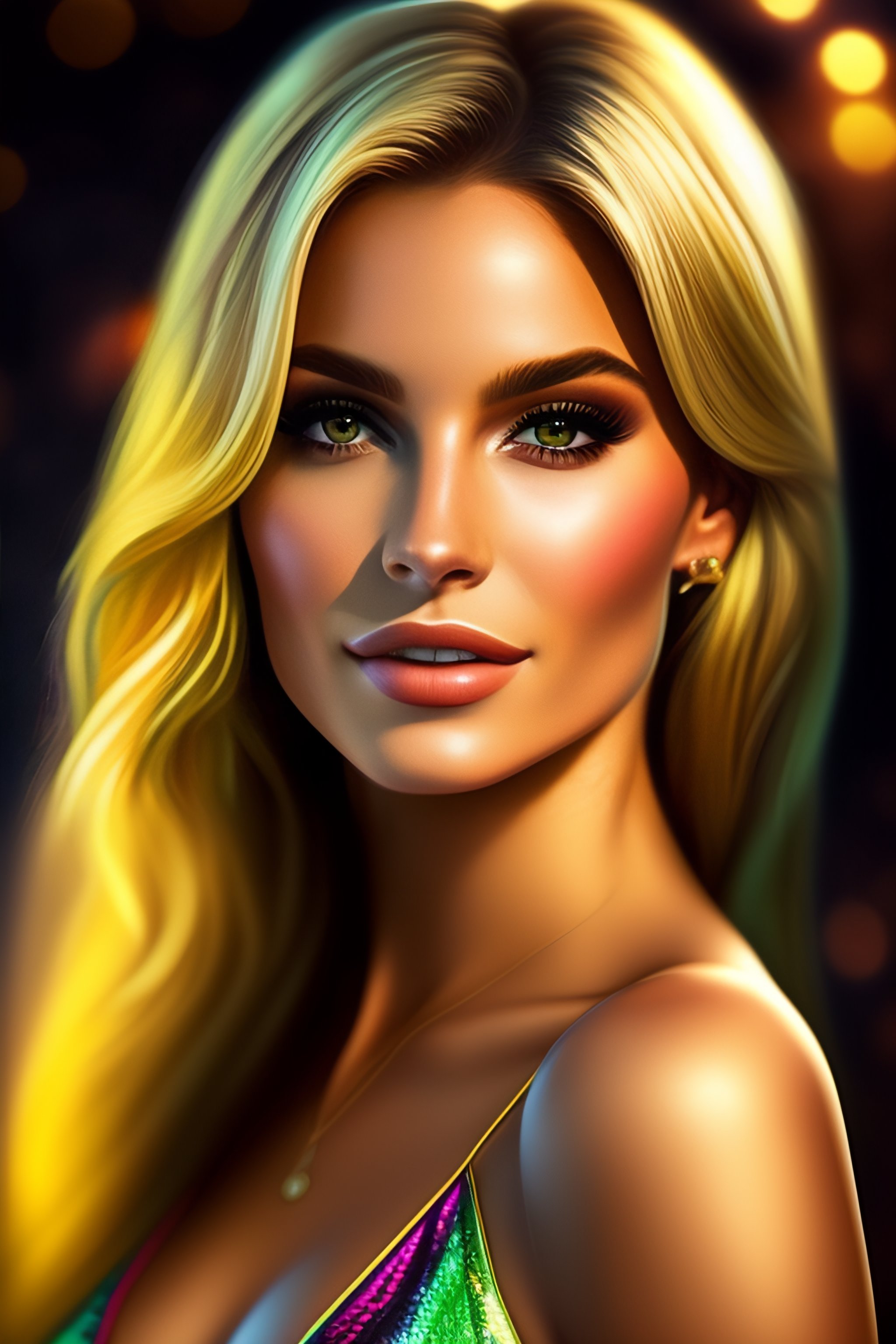 Lexica - Mujer hermosa joven rubia ojos verdes sonriente colores intensos  estilo realists