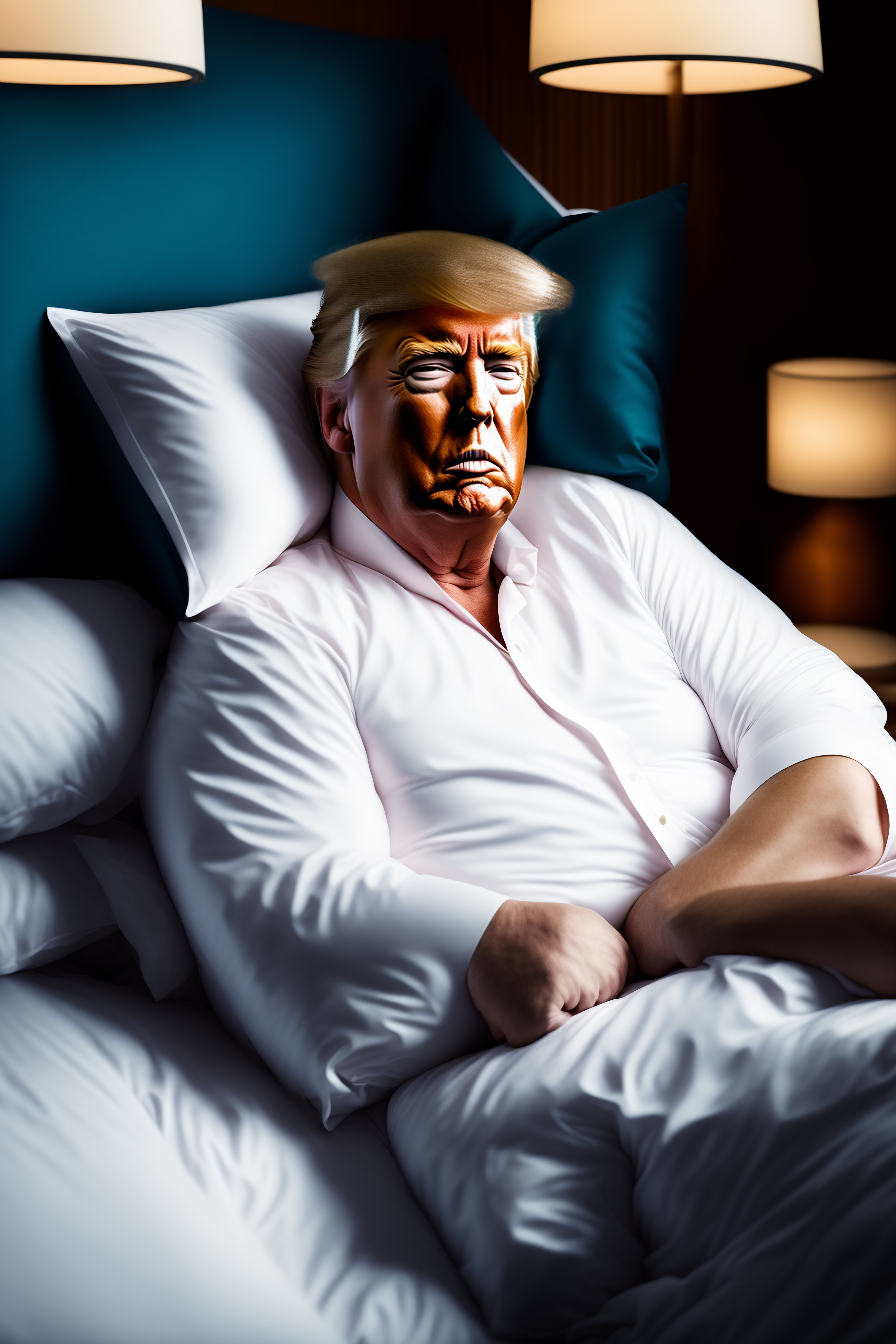 Lexica - Photo of Donald Trump in bed wearing PJs working on his 2024 ...