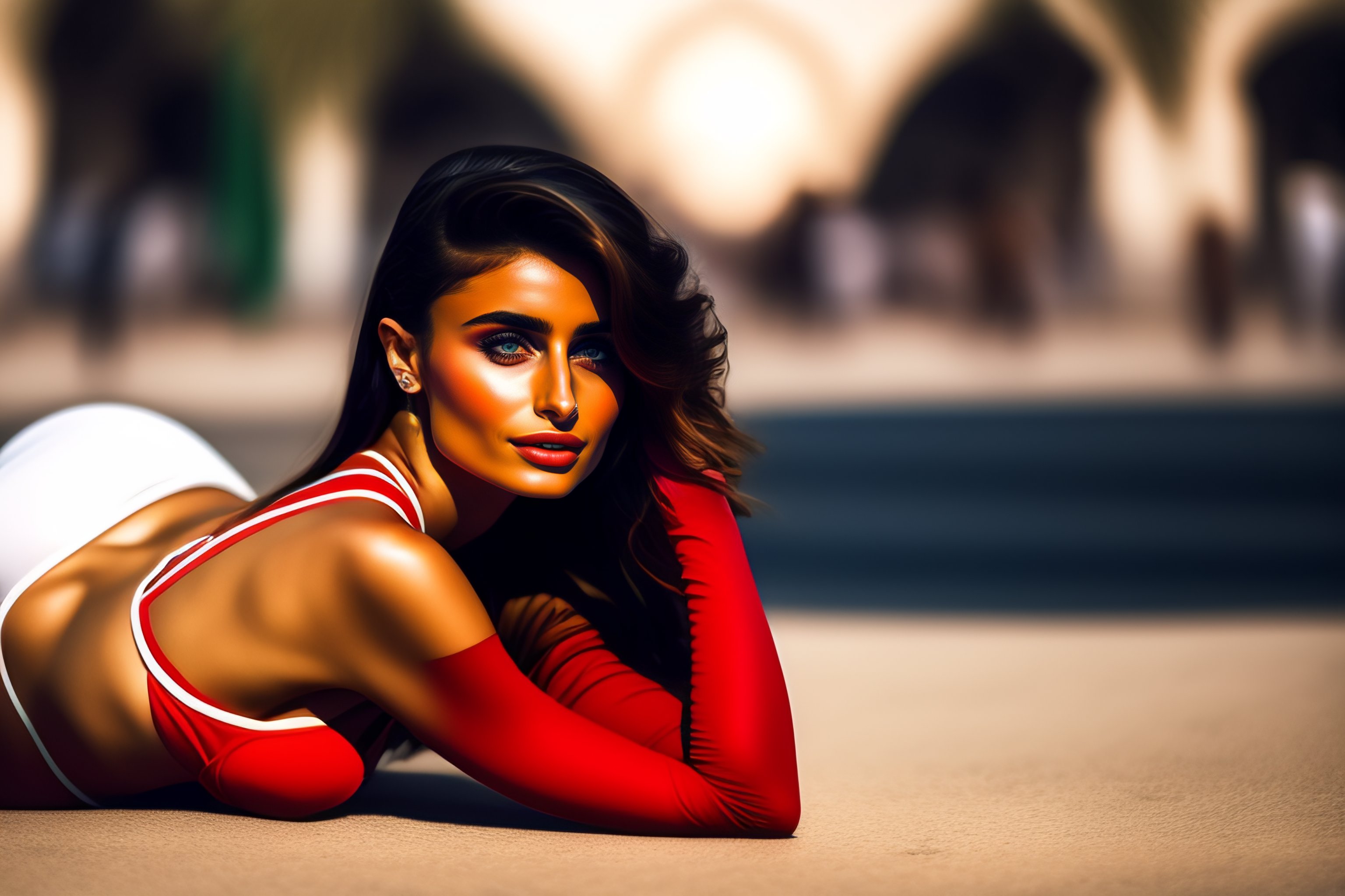 Lexica - Taylor hill as Iranian girl with bikini style lying in Azadi  square in Tehran, gentle laughter, hot, Intense light, full length, light  skin,...