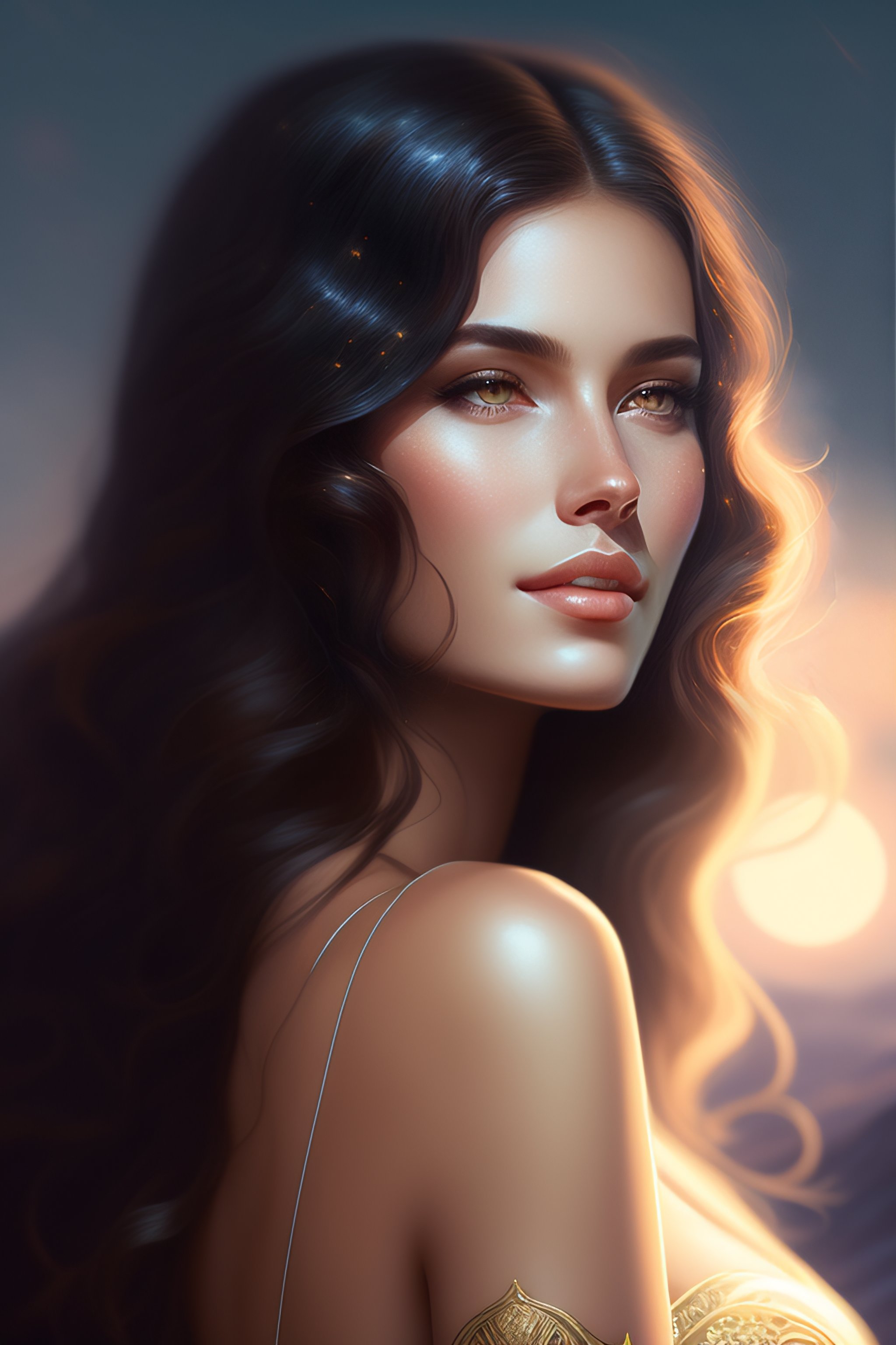 Lexica - A beautiful Seraphim princess, stylish wavy dark hair, perfect ...
