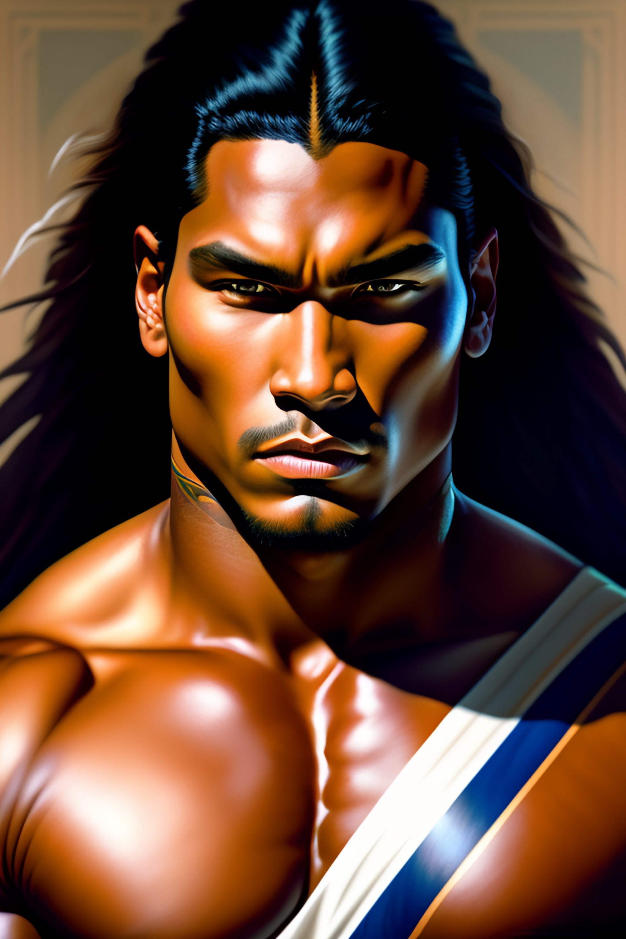 Lexica - Portrait painting of a strong bold native american man ...