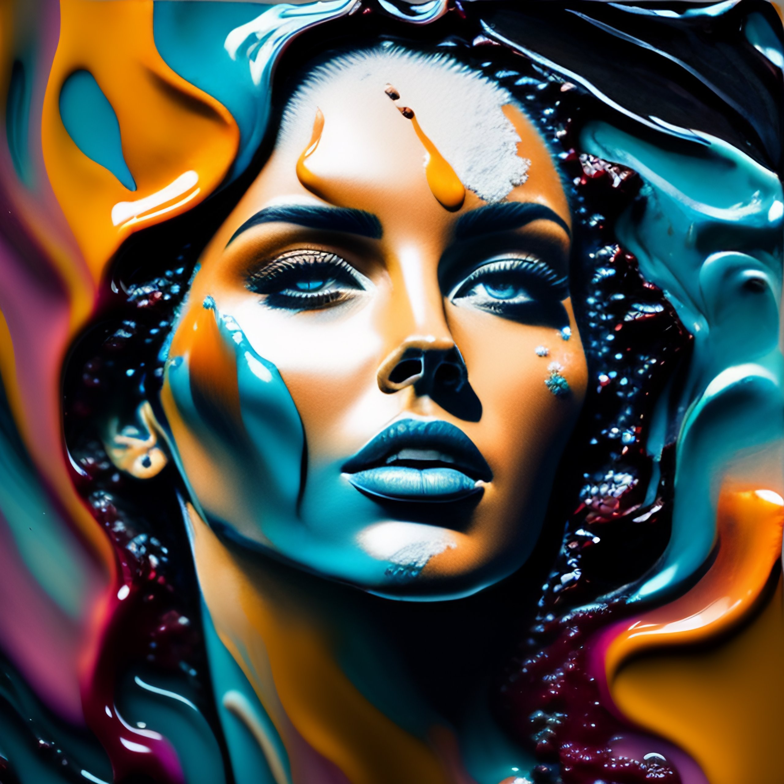 Lexica Still shot close up footage of a human head made of acrylic