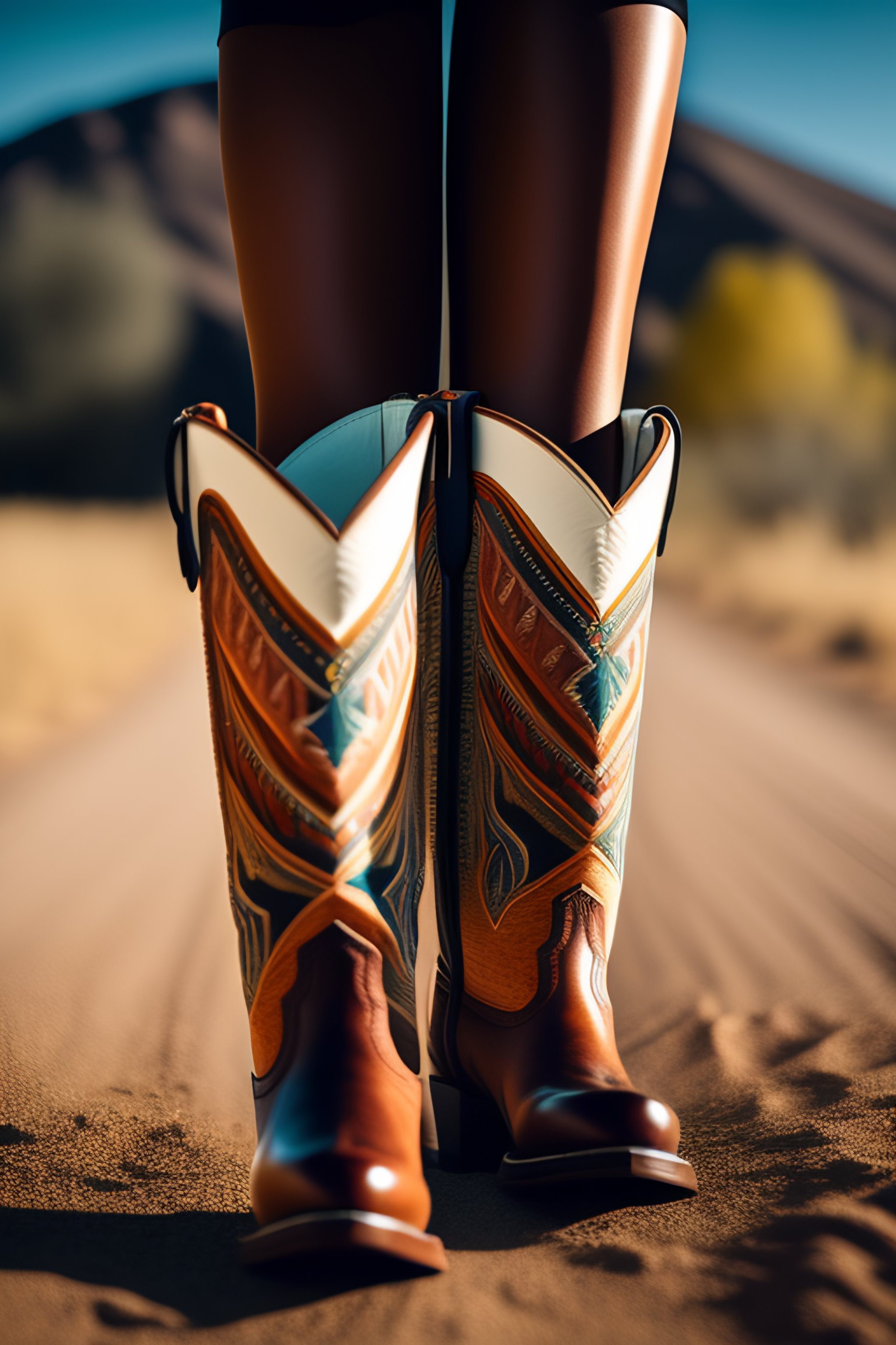 Lexica - A woman wearing white buffalo boots.