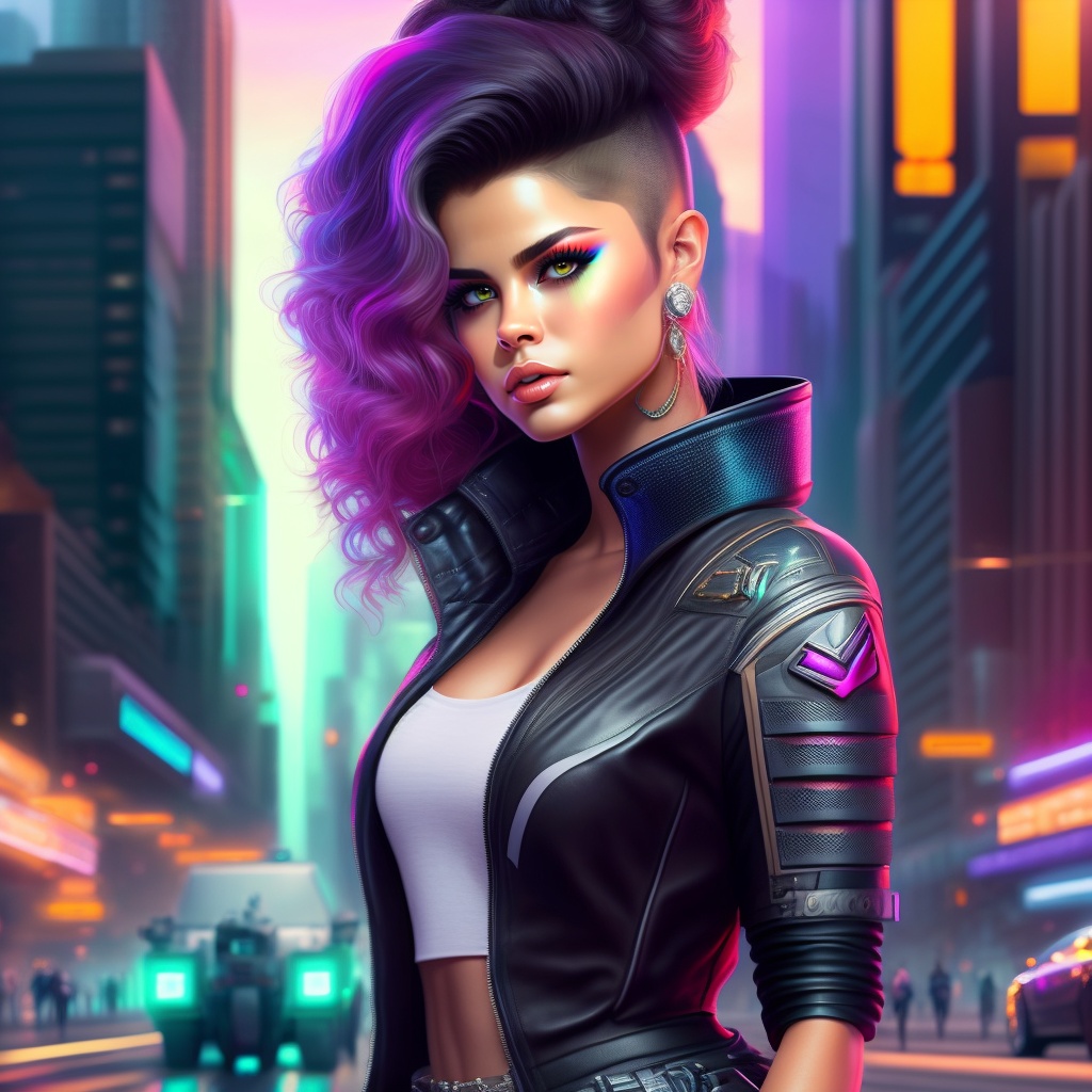 Lexica - Selena Gomez in a cyberpunk outfit, action pose, cyberpunk ...