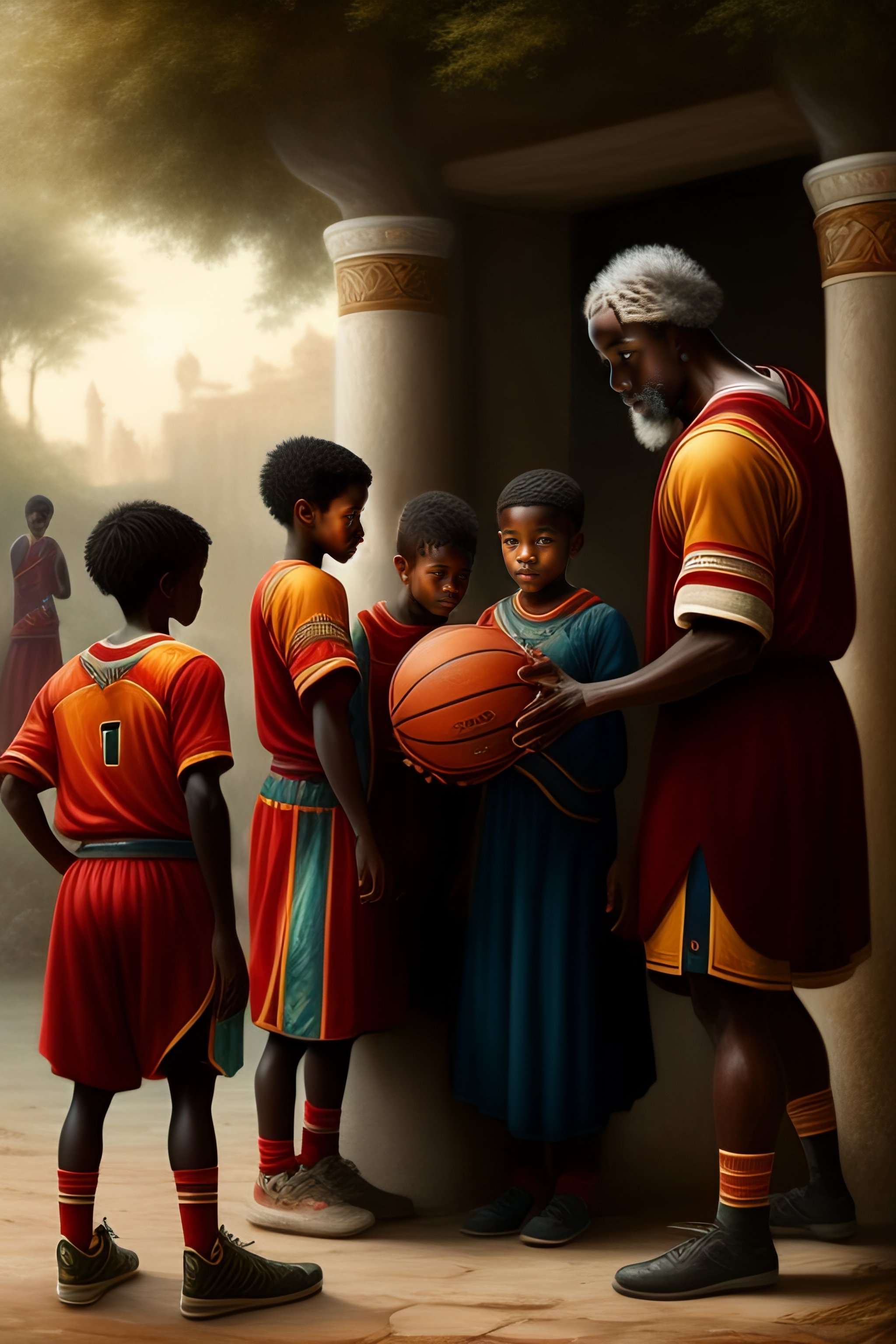 Lexica - Portrait of children’s playing basketball with some homeless ...