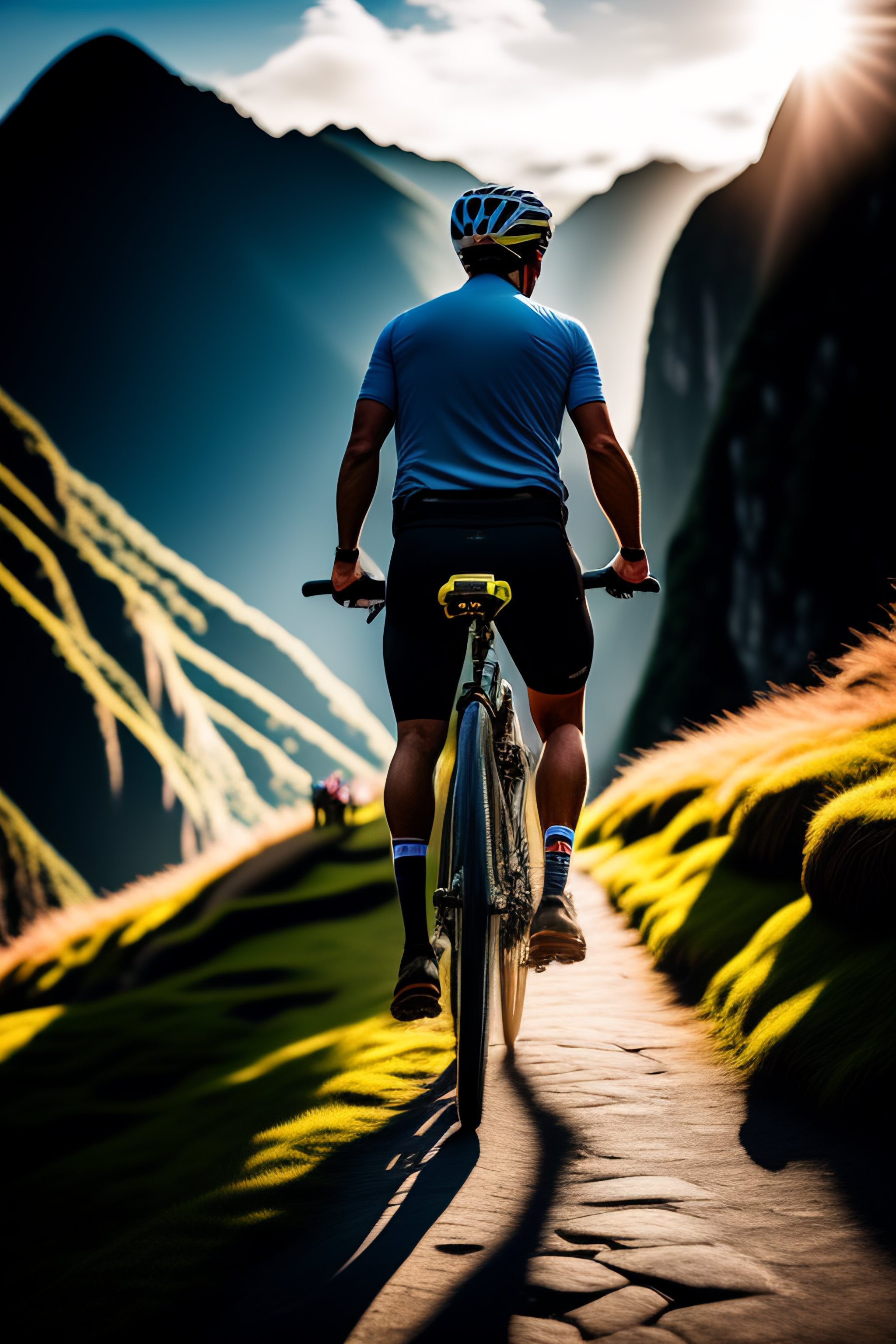Lexica - Man from behind with a race bicycle, in Machu Picchu ...