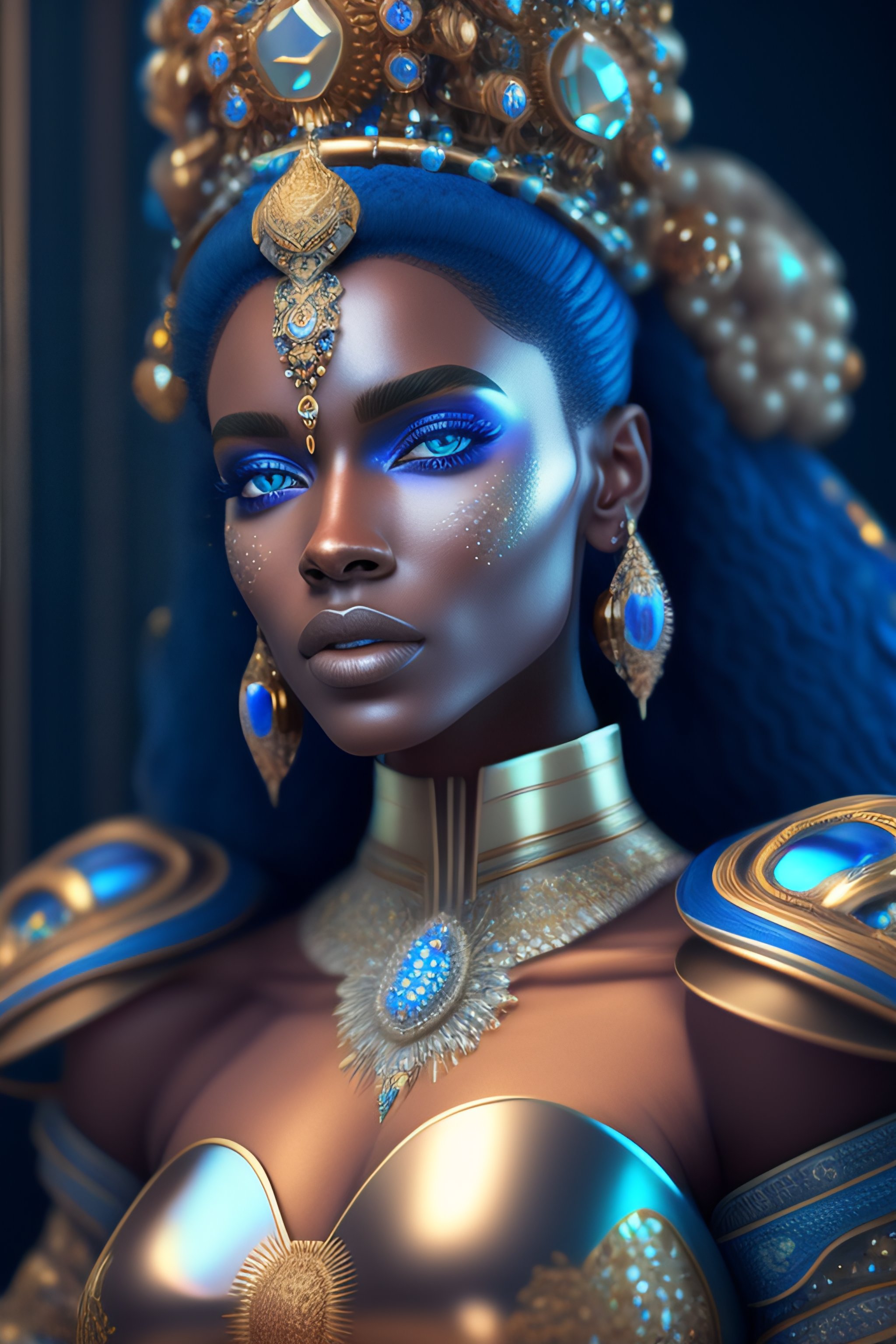 Lexica - Blue and white color palette, emotion Futuristic princess in ...