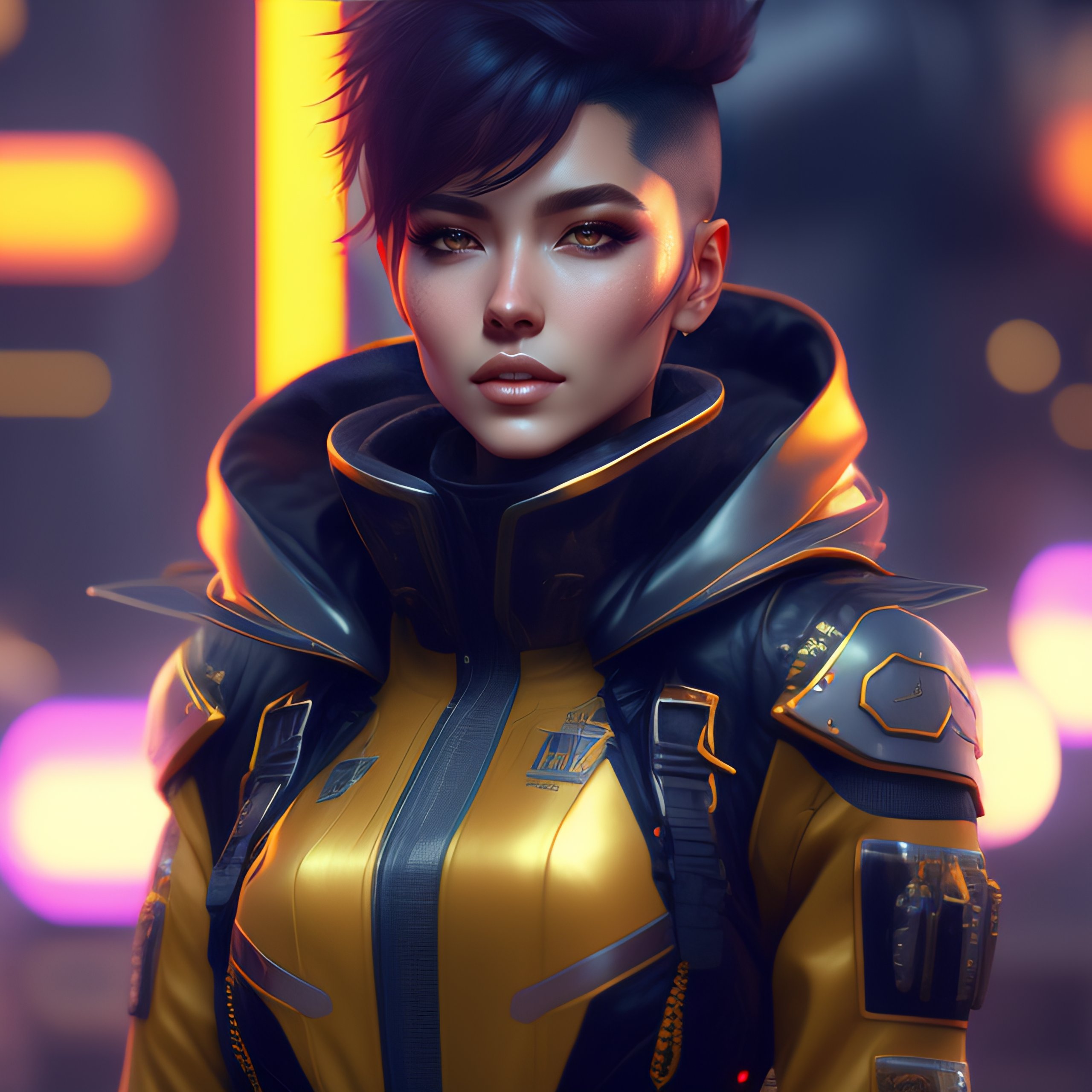 Lexica - Mech Punk clothes with short hair girl, battle status, hyper ...