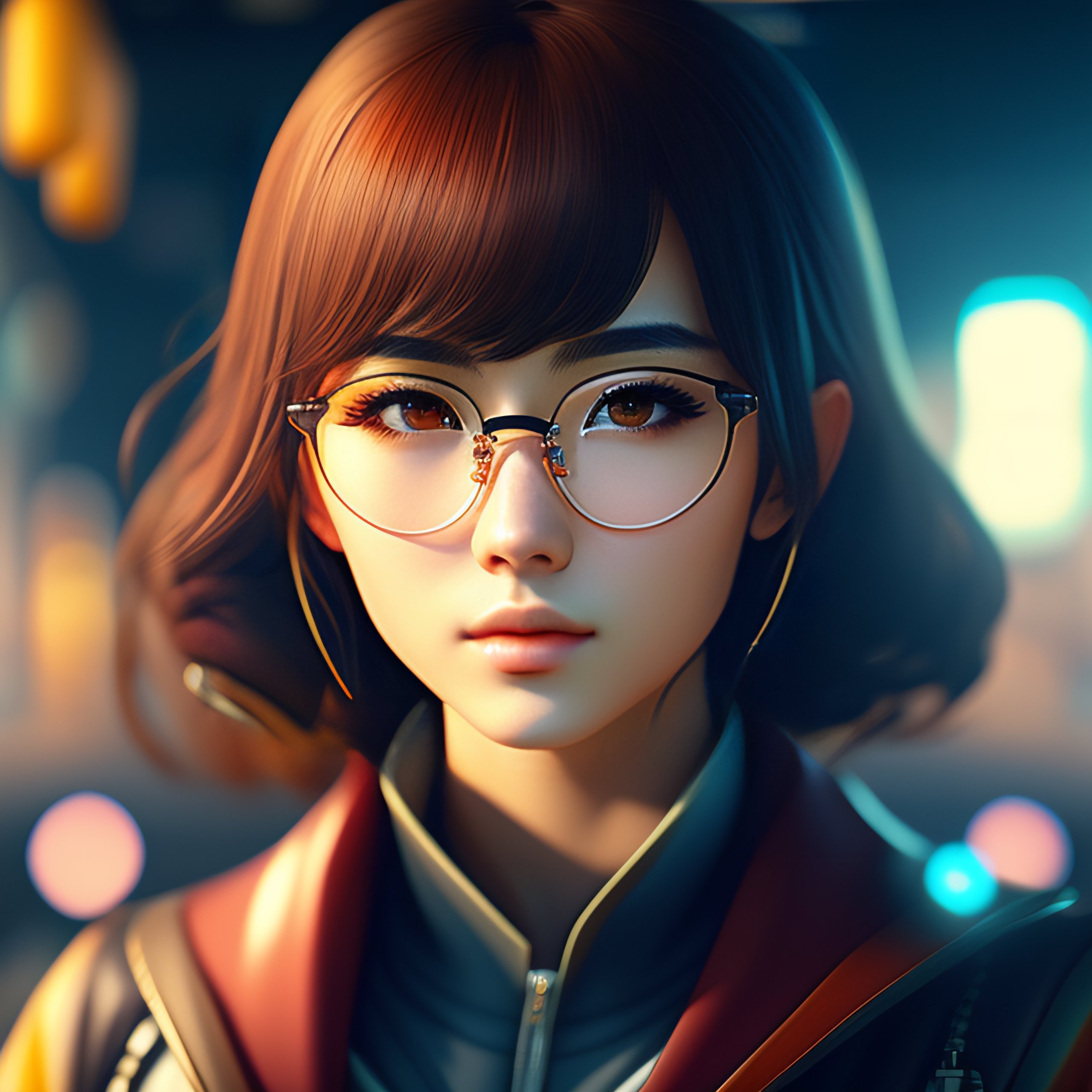 Lexica Anime Girl With Brown Hair And Brown Eyes And Round Glasses Cyberpunk Room Landscape 8662