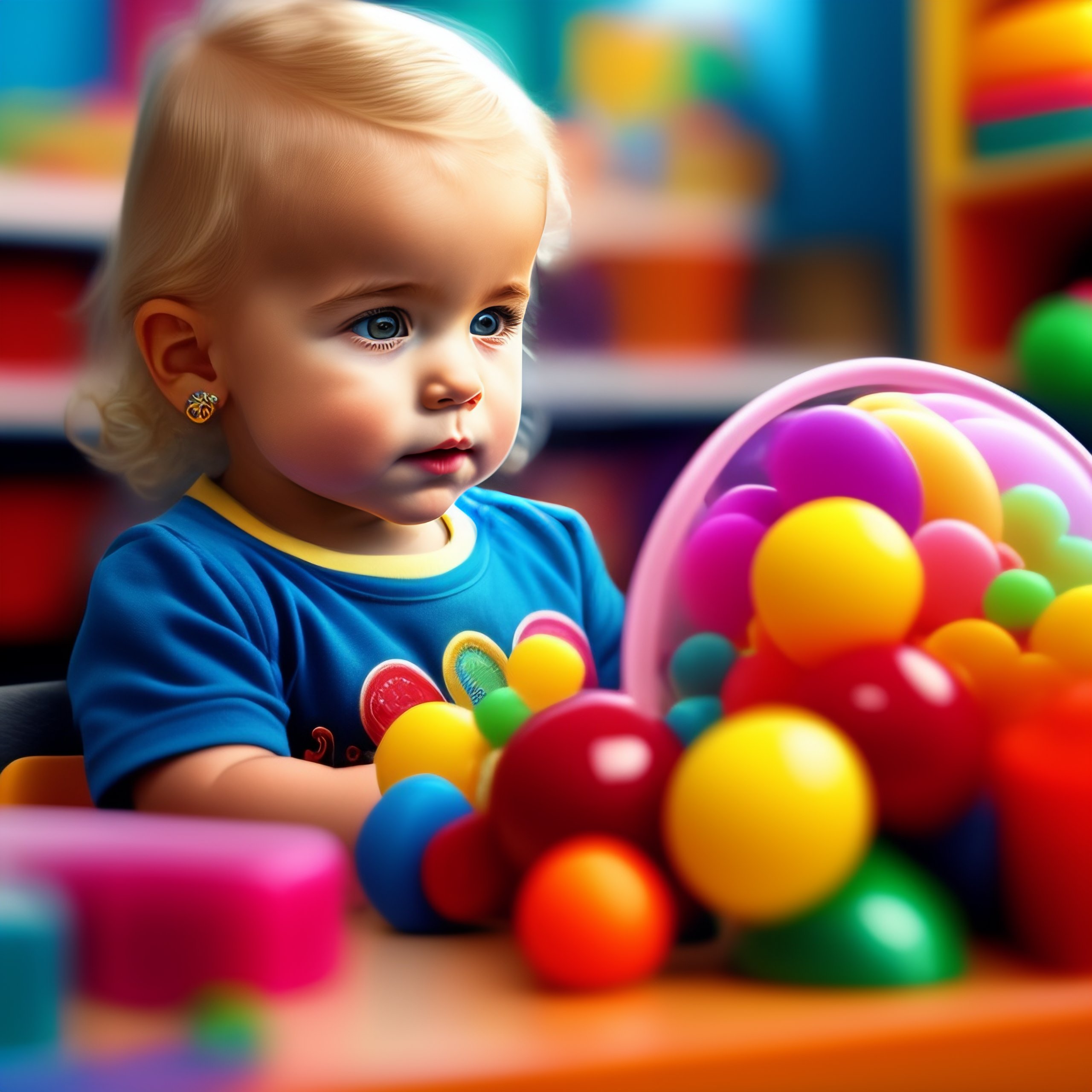 Lexica - 3 year old blonde girl in the kindergarten playing with toys ...