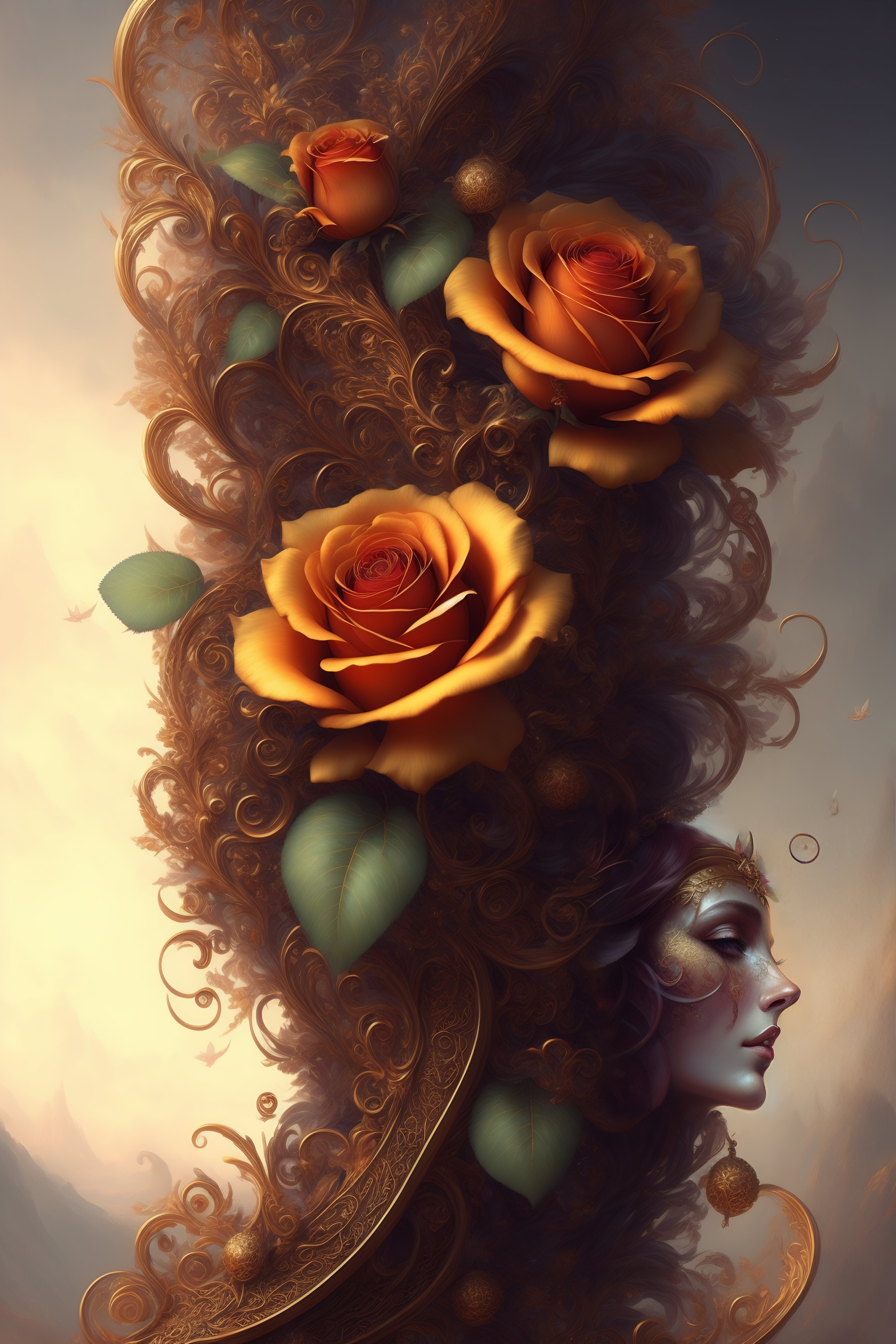 Lexica - Magnificent fantasy stylized rose bouquet intertwined with ...