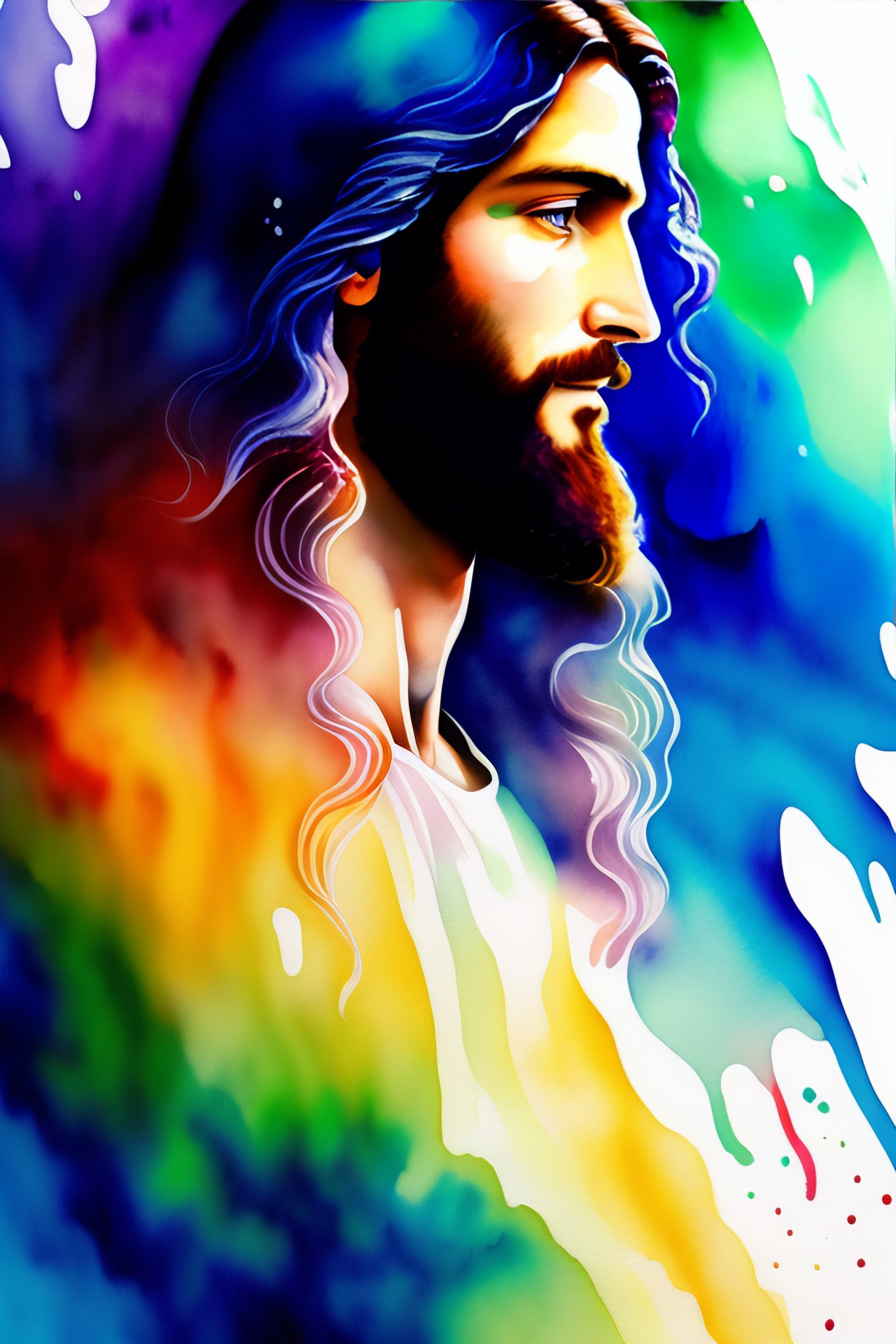 Lexica - Jesus water color art, white color background,