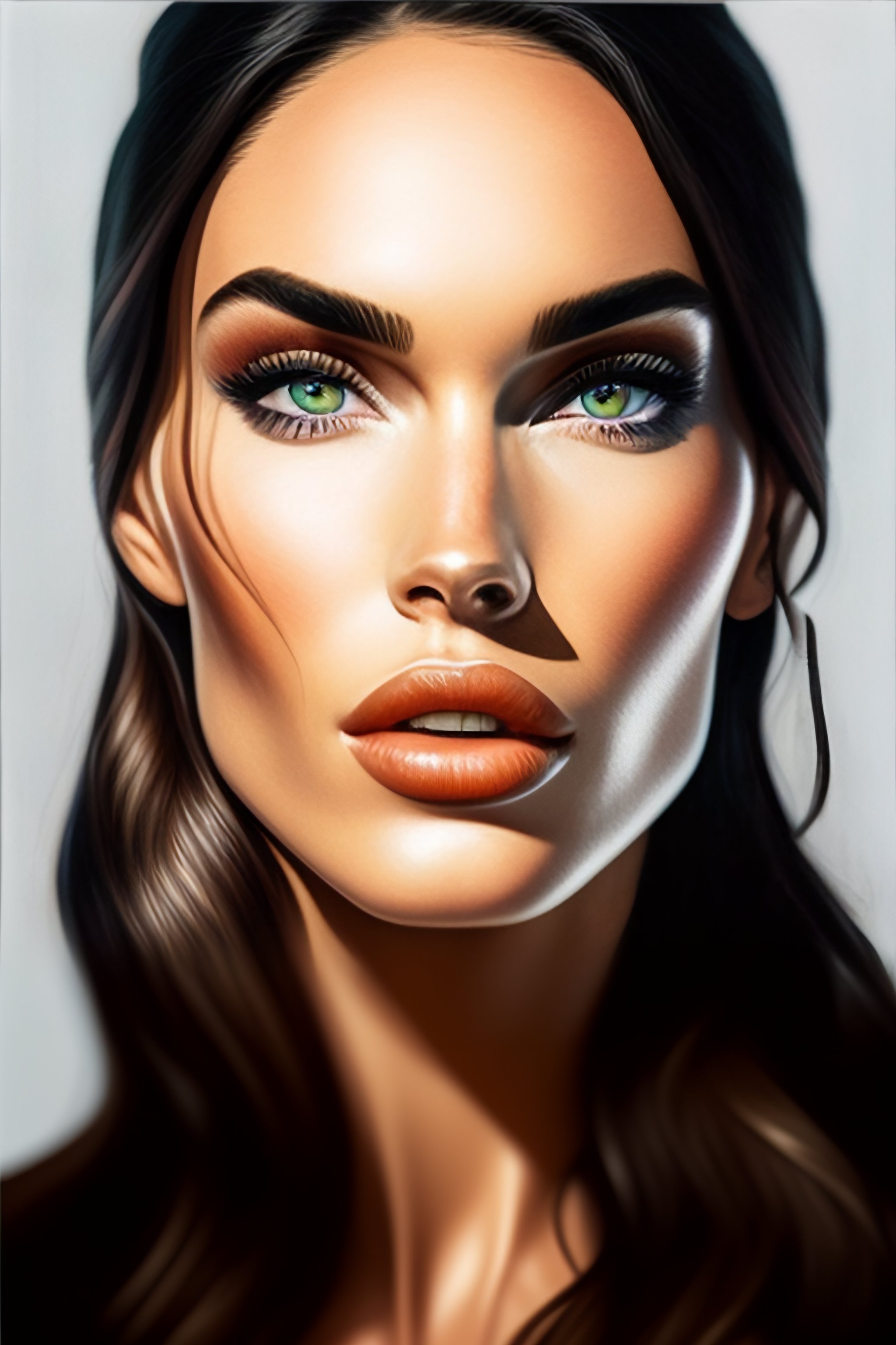 Lexica Megan fox closeup of face hairy, licking lips. hyperrealistic