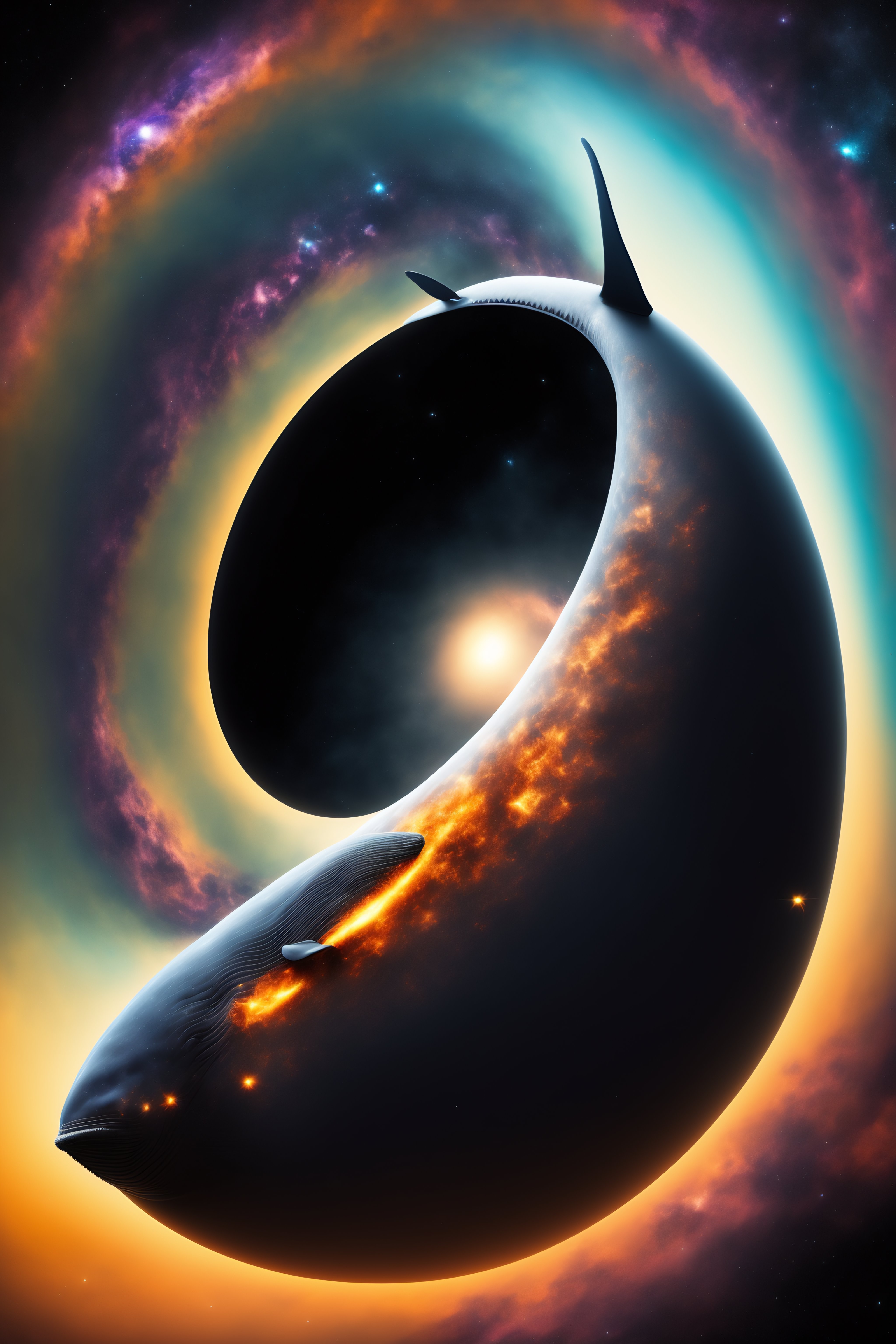 Lexica - A whale being sucked into a black hole in outer space