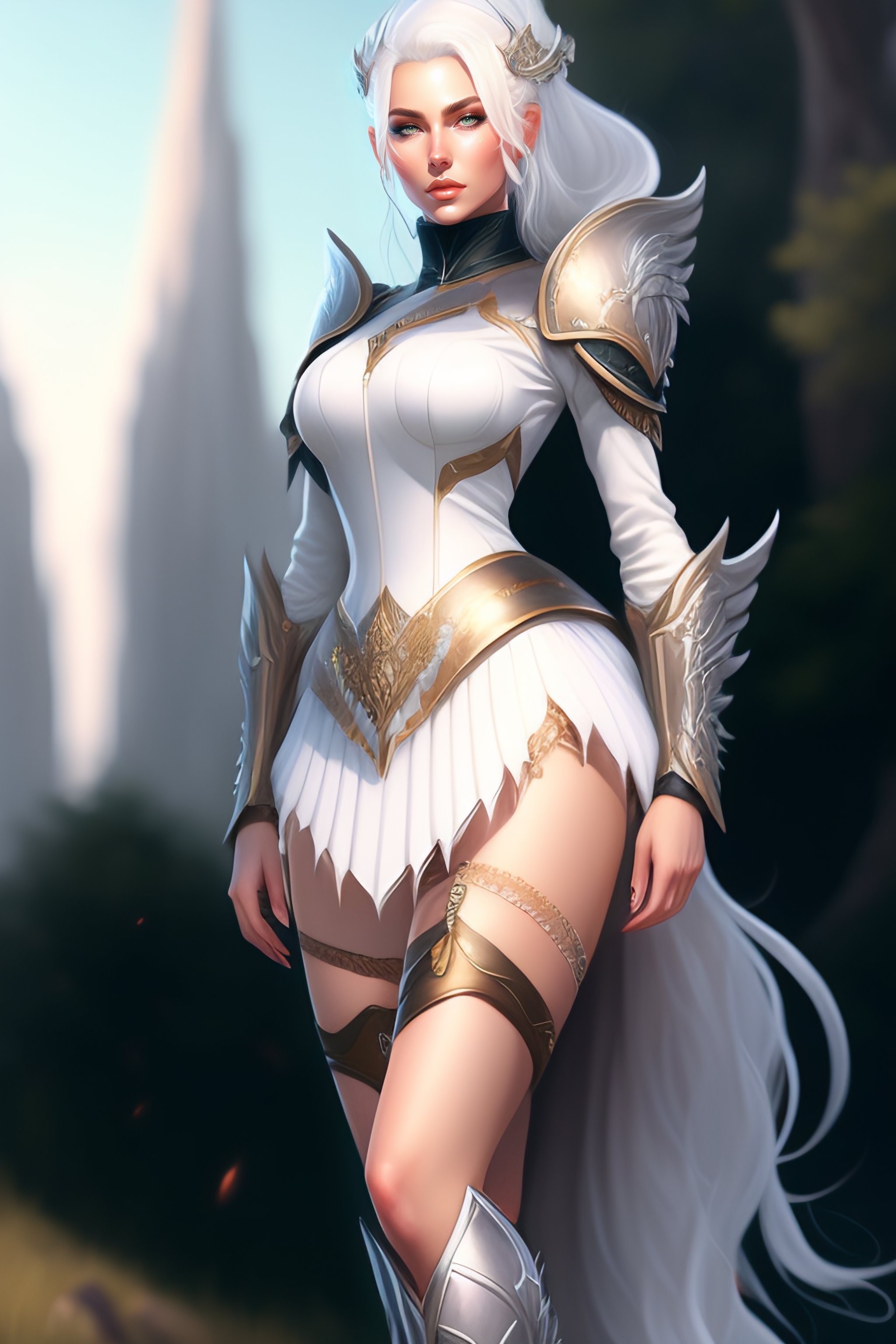 Lexica - Beautiful Female White Hair, Full Length Body, Black Armor 