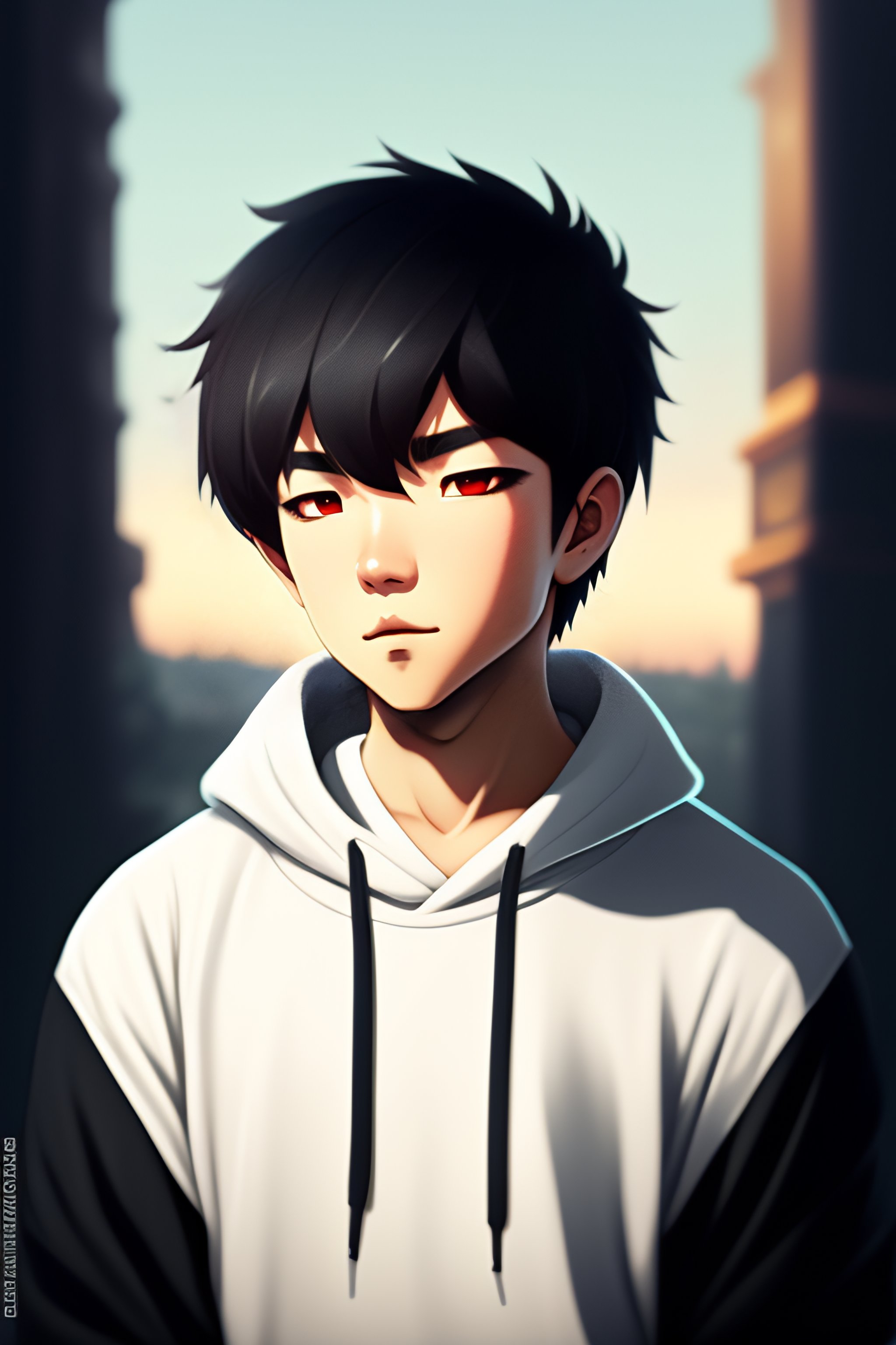 Lexica - A sad boy wearing a black sweatshirt,fantasy,anime style