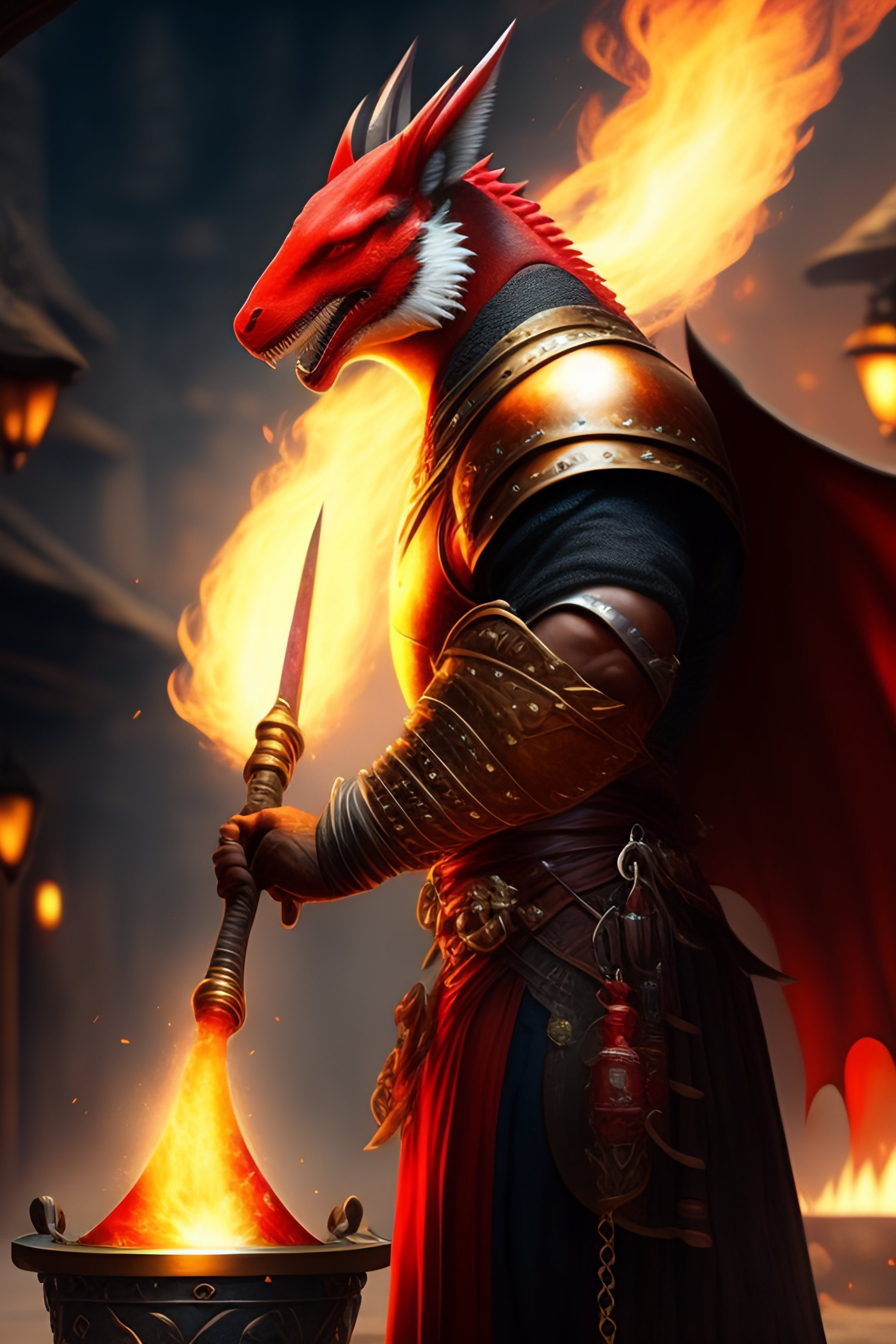 Lexica - Red dragon as a fantasy blacksmith
