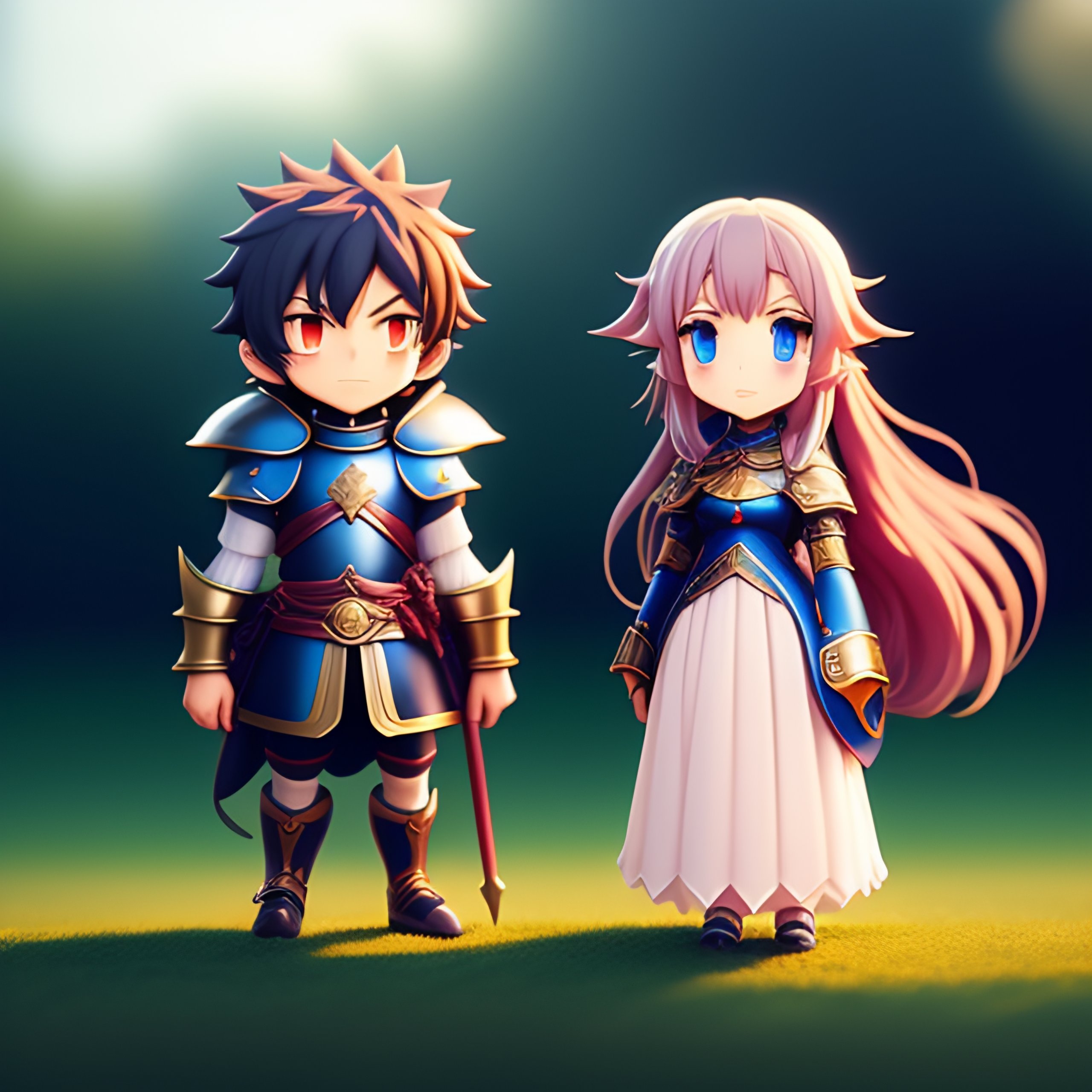 Lexica - Very little knight and giant princess, 2d anime style