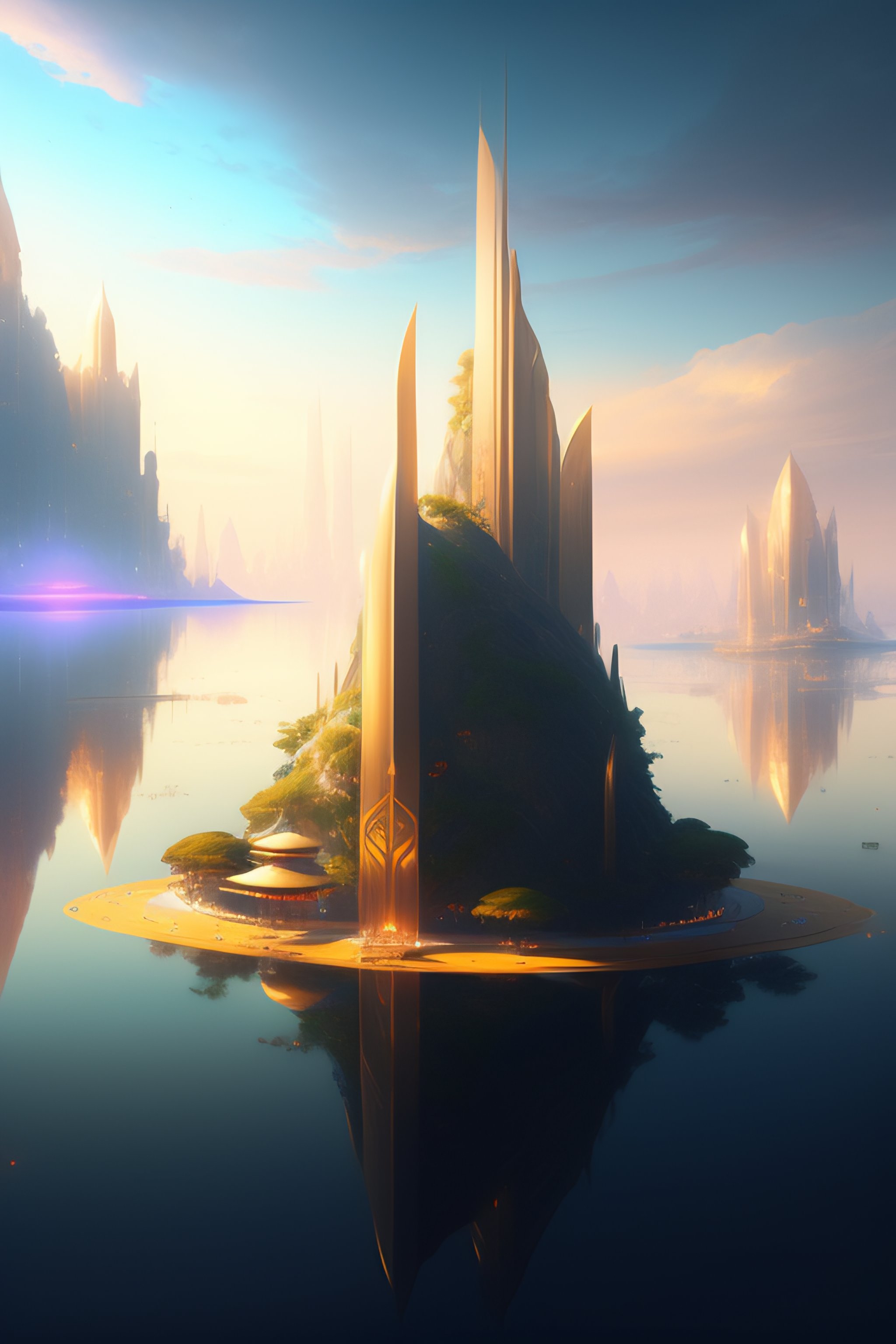 Lexica A central floating island city with many other floating