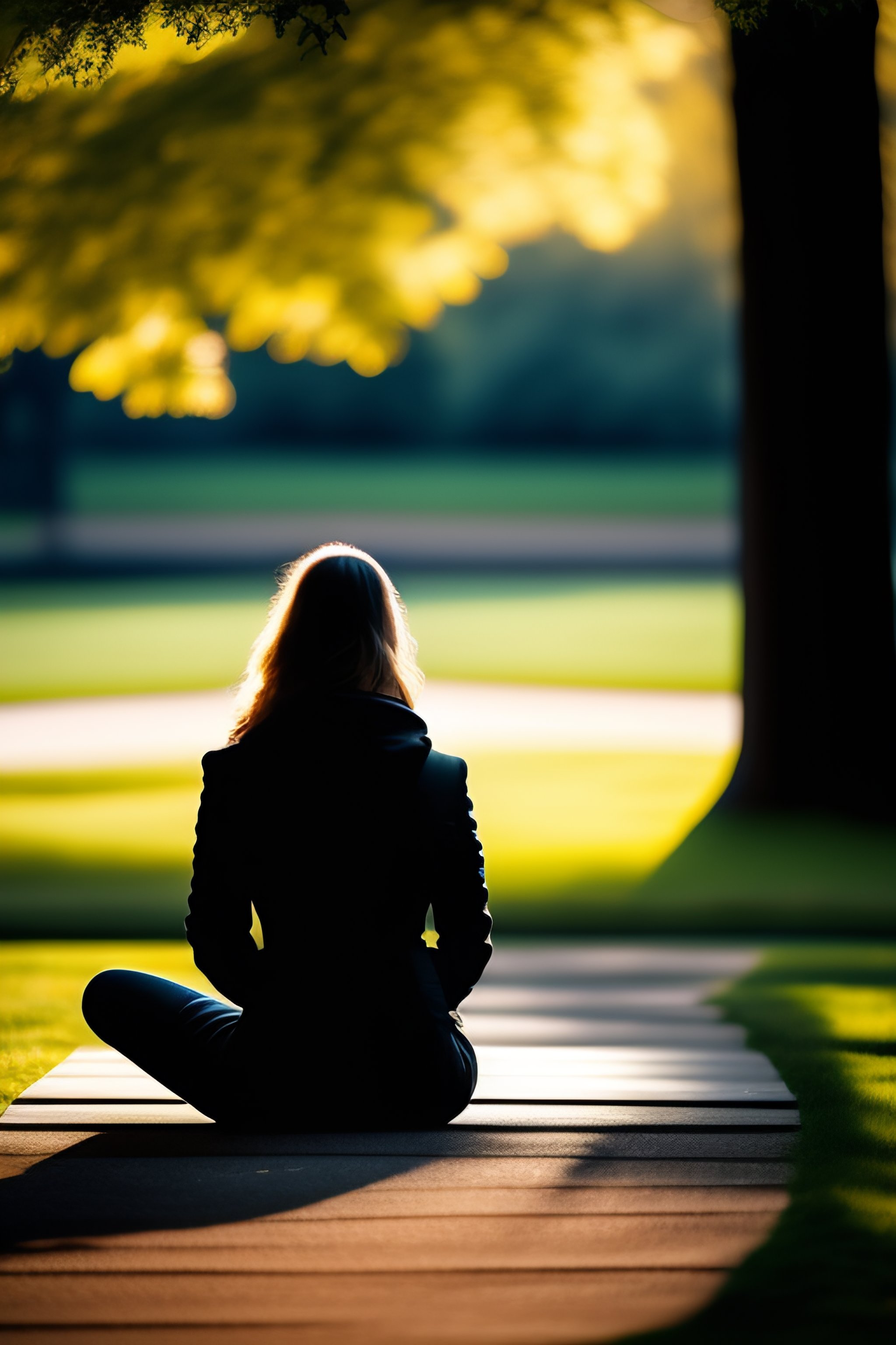 Lexica - This photograph shows a woman sitting on a bench in an urban ...