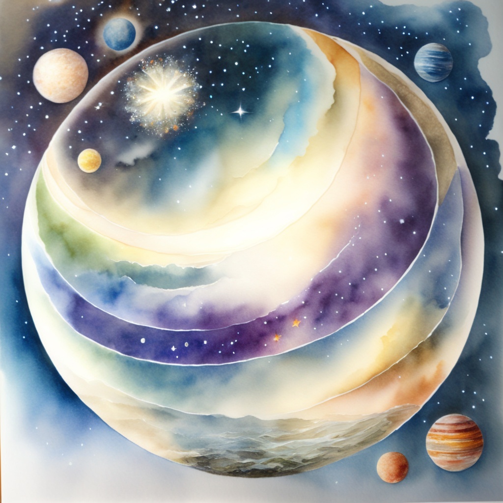 Lexica - Watercolour painting, old faded drawing of the universe and ...