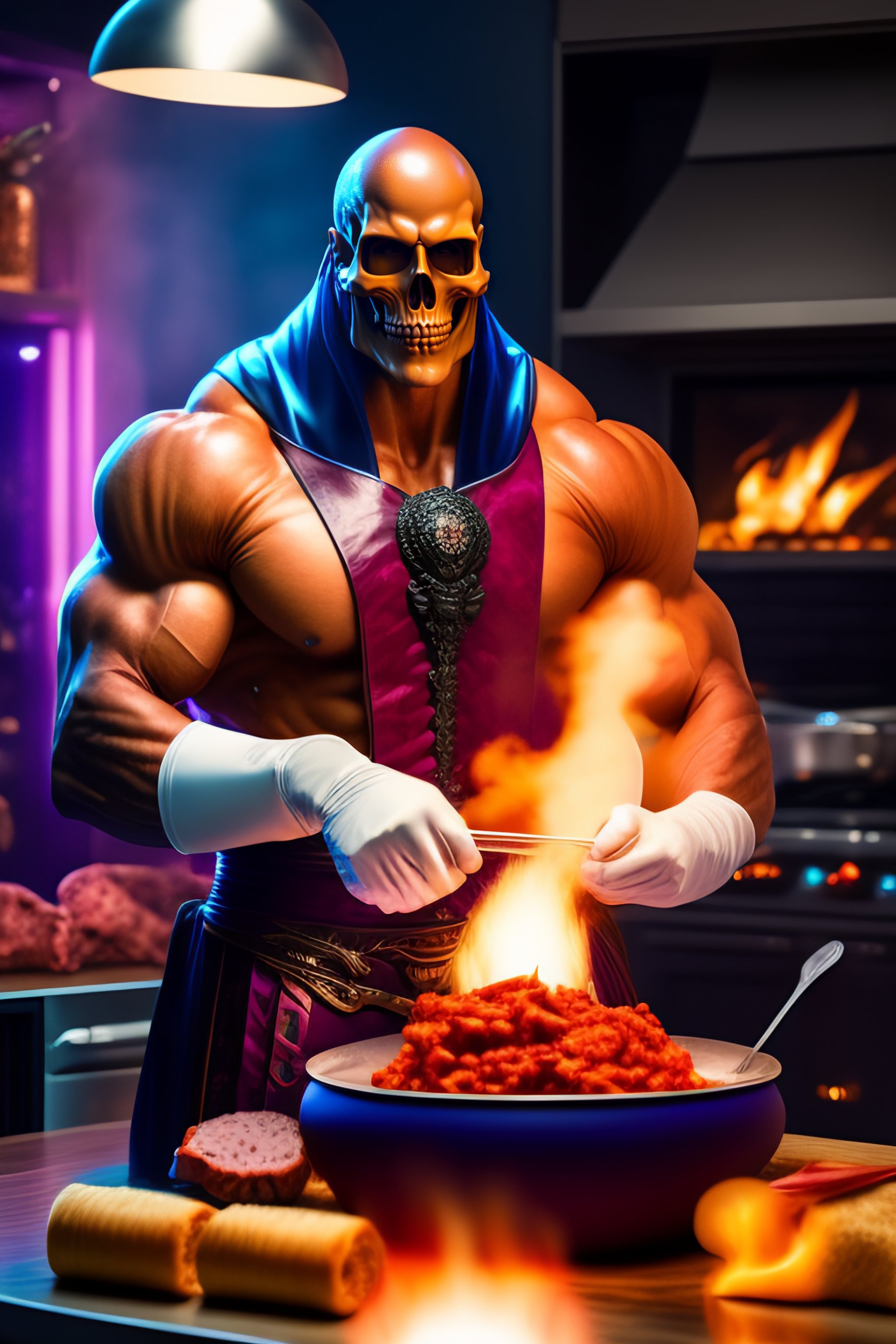 Lexica - Skeletor cooking meat