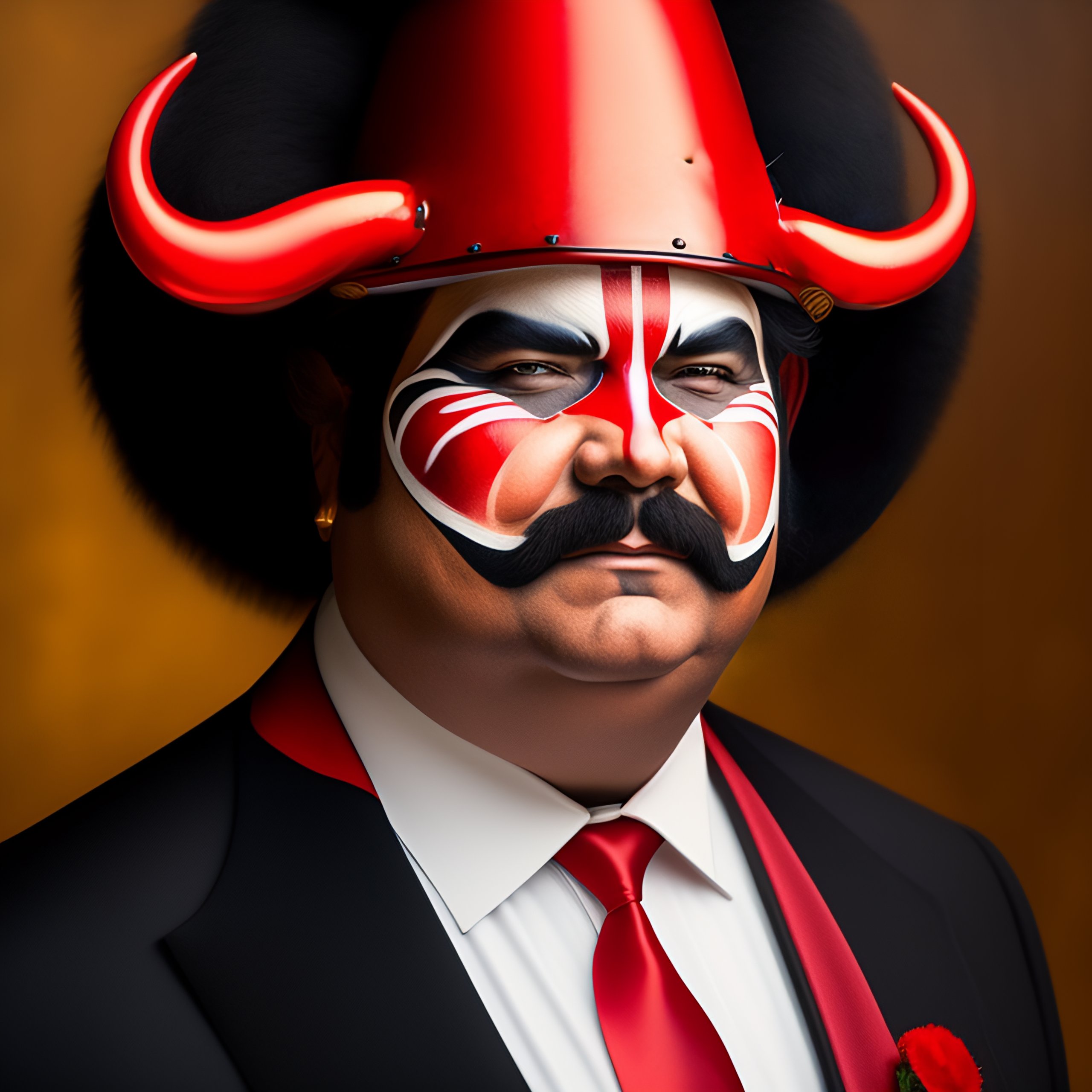 Lexica - A man with the face painted red and wearing two horns in the ...