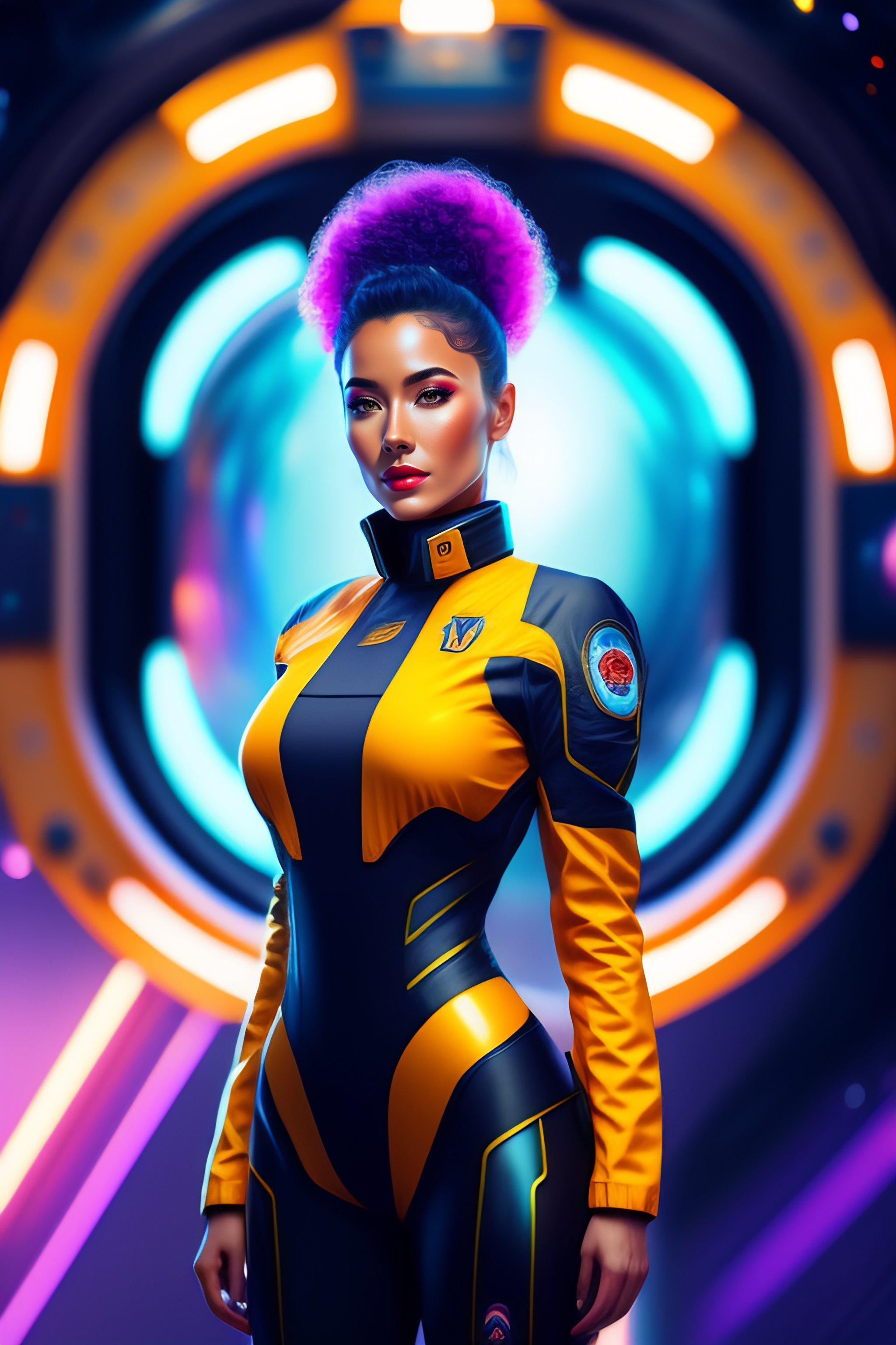 Lexica Sci Fi Female With Cosmic Hair In A Space Station Full Body Pose Digital Portrait By 4996