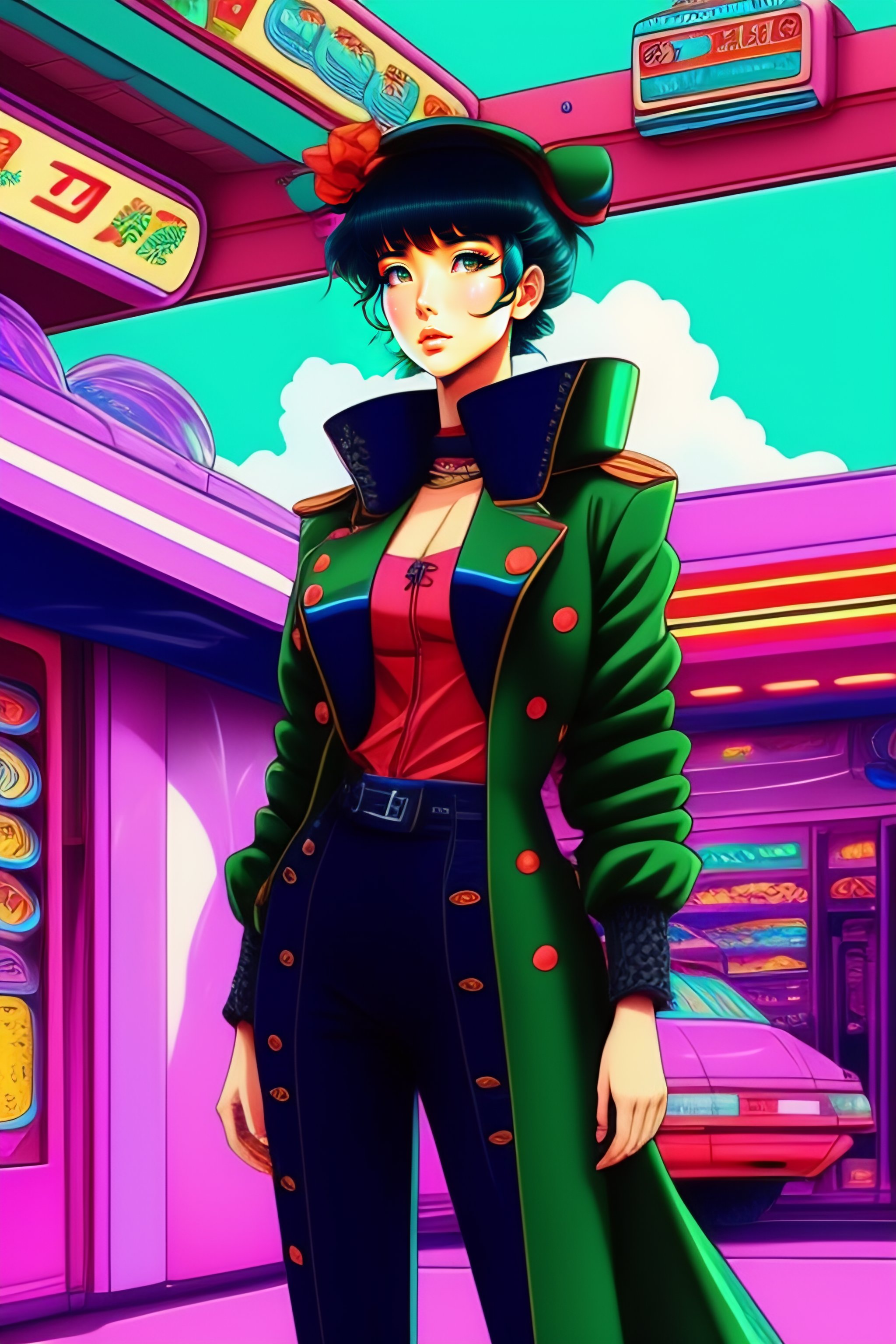 Lexica - Stylish haute couture model in the style of 90's vintage anime ...