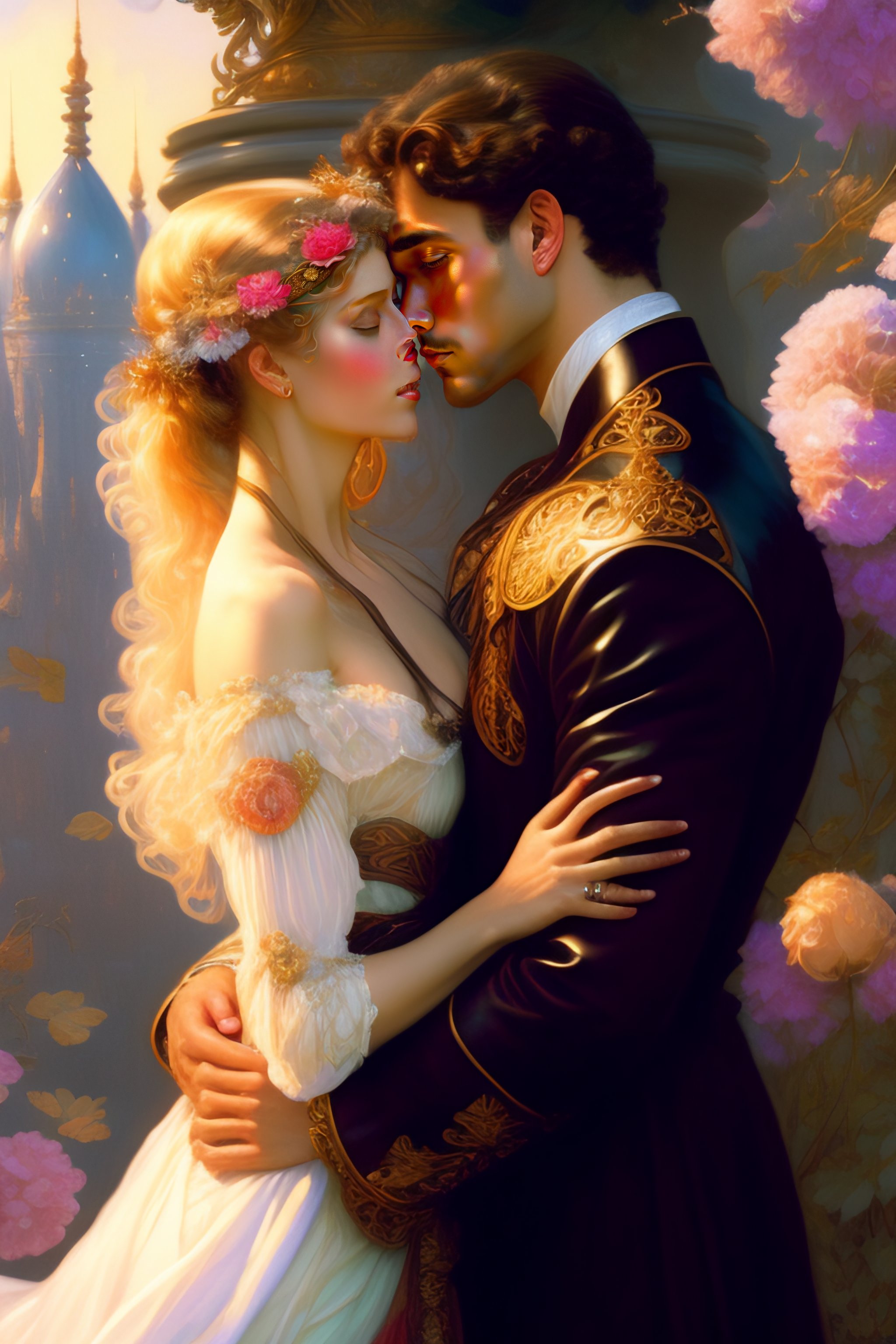 Lexica - Painting Of A Caucasian Girl And Ekimo Man In Love, Kissing 