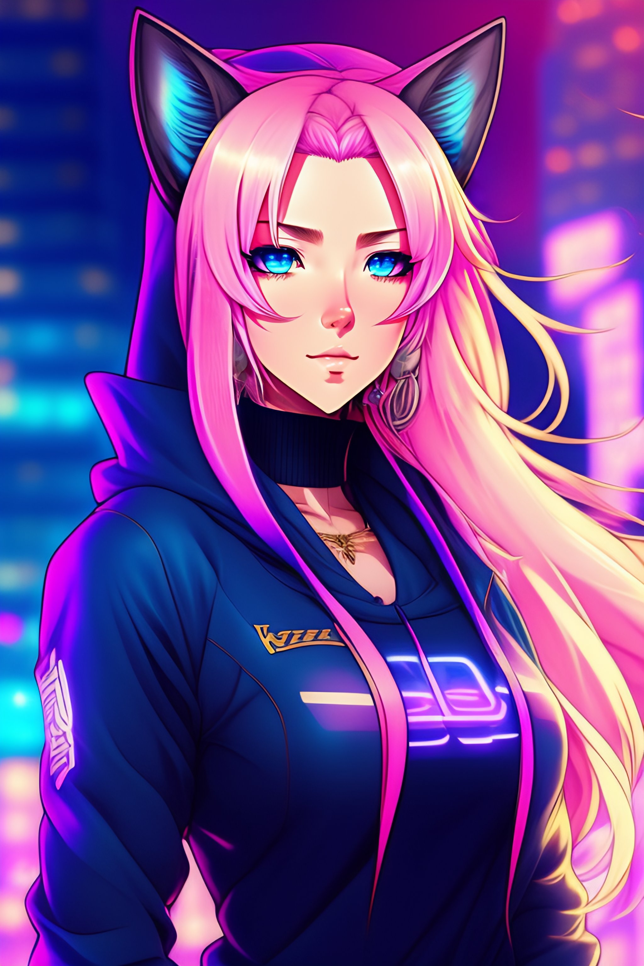 Lexica - Anime style, woman, long blonde hair, blue eyes, wolf ears