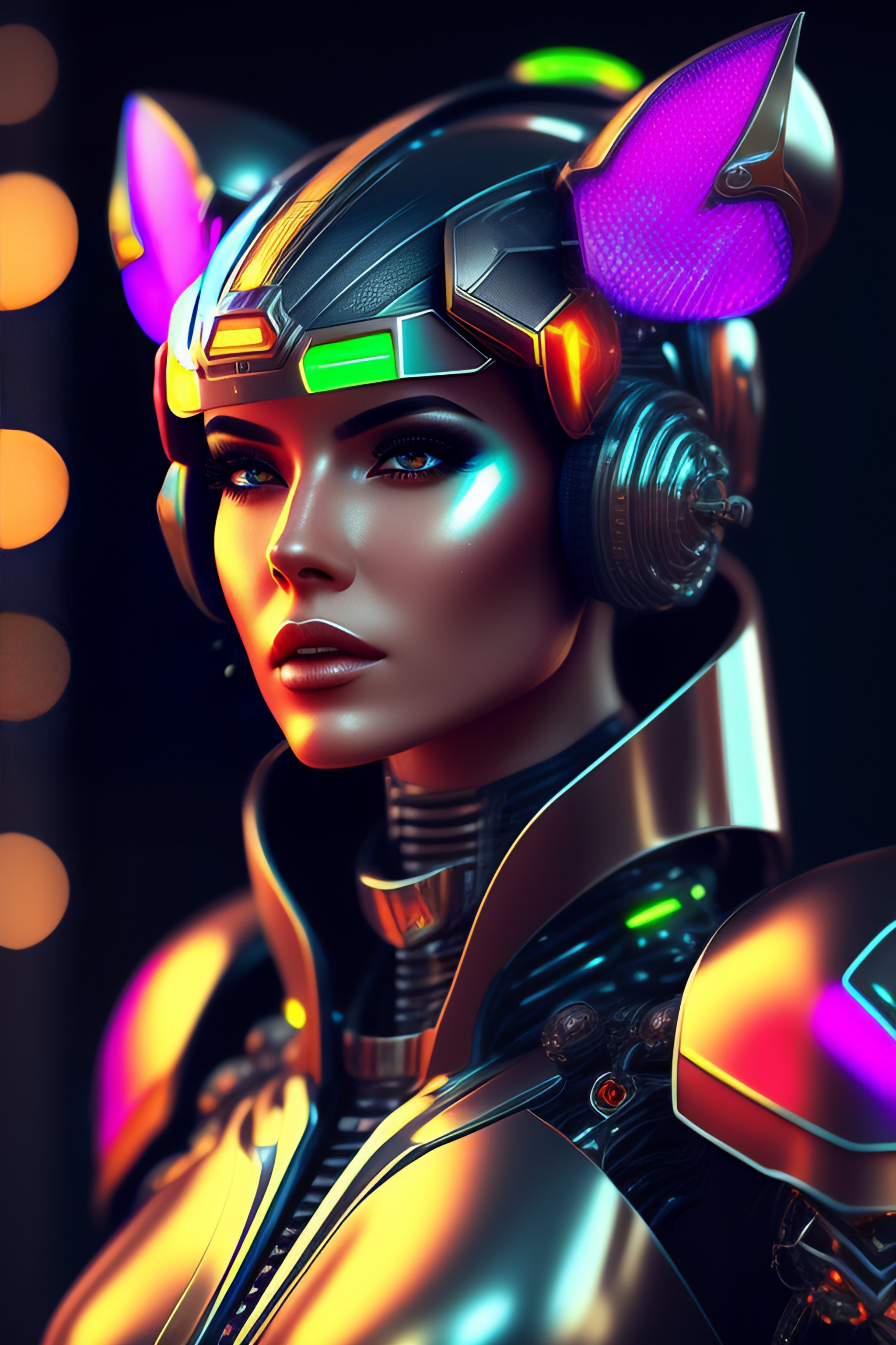 Lexica - Robot, female cyborg, close helmet, mecha, high tech ...