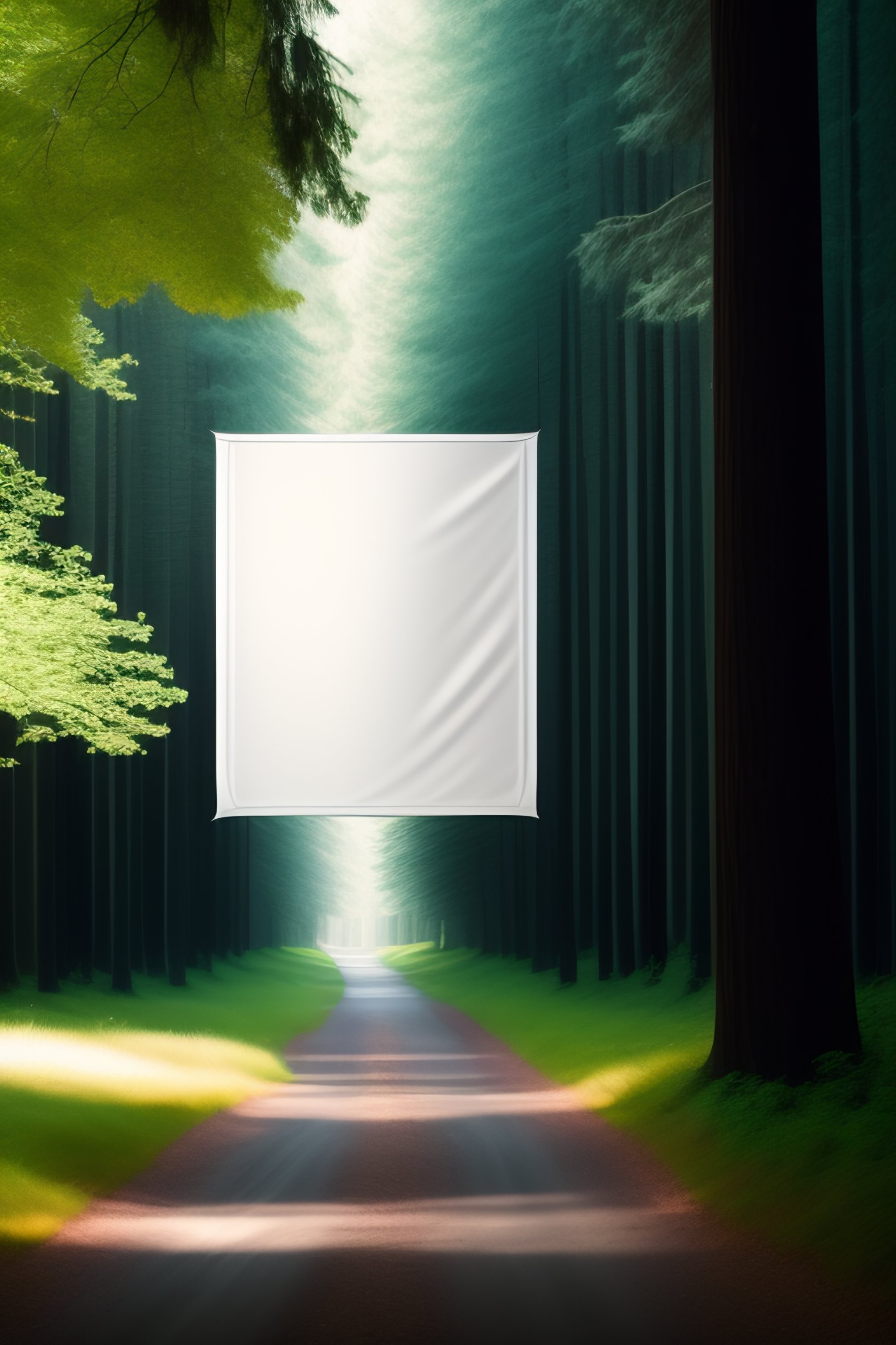 Lexica - A white poster floating through the trees, with a slight ...