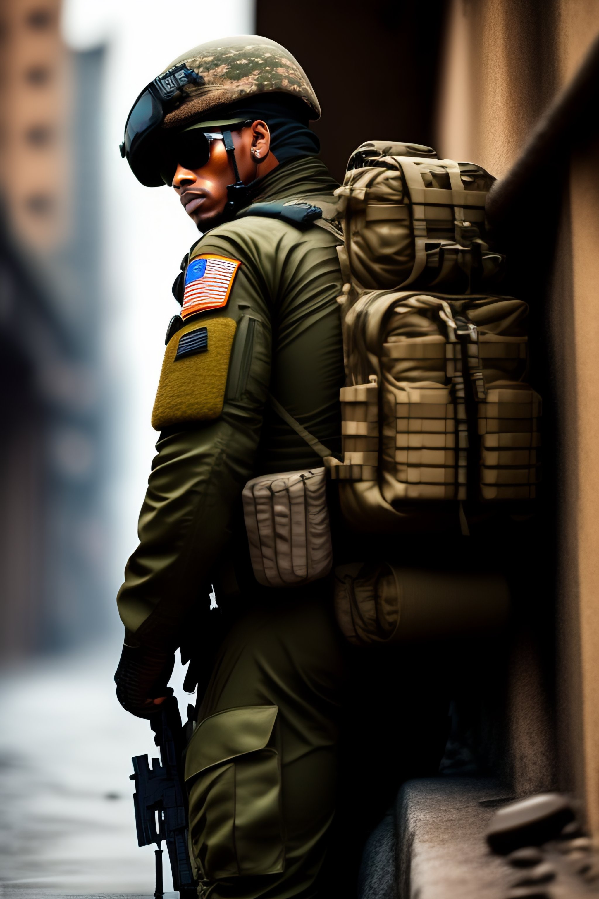 Lexica Image of special forces sniper full body in urban warfare at