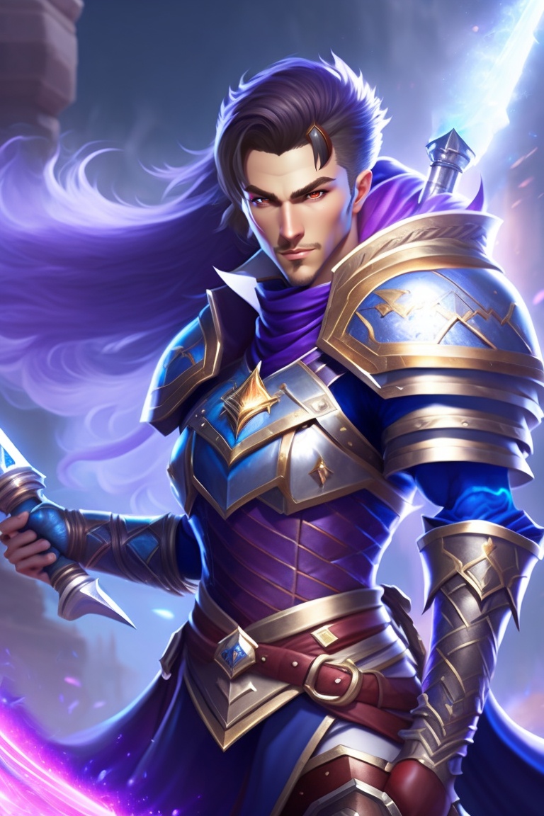 Lexica - League of legends splashart-style knight with a sword that is ...