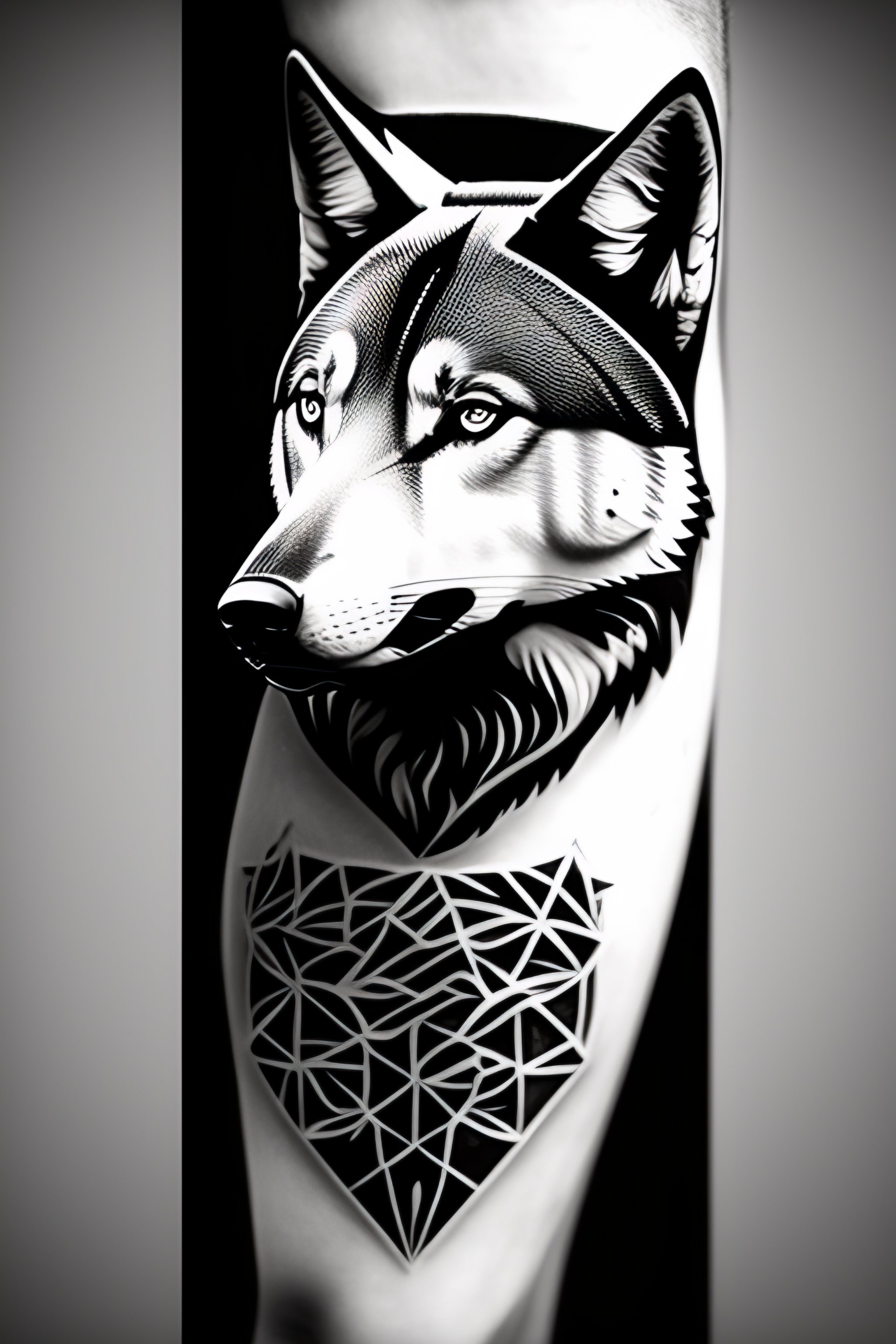 Geometric Wolf Tattoo Design White Background PNG File 