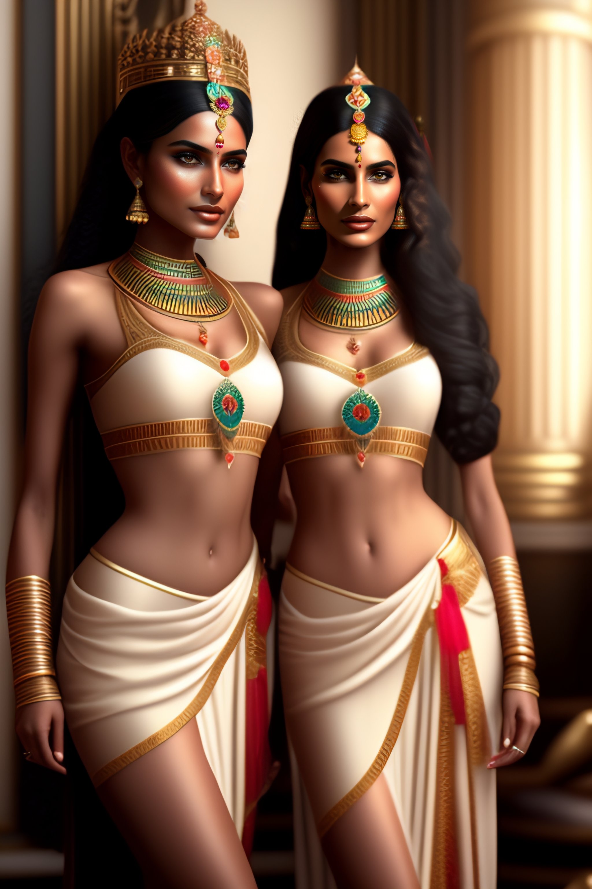 Lexica - A group of beautiful indian princesses smiling standing in a  palace bedroom, group of women, gorgeous, low waist skirt, tiny bra, tiny  skir