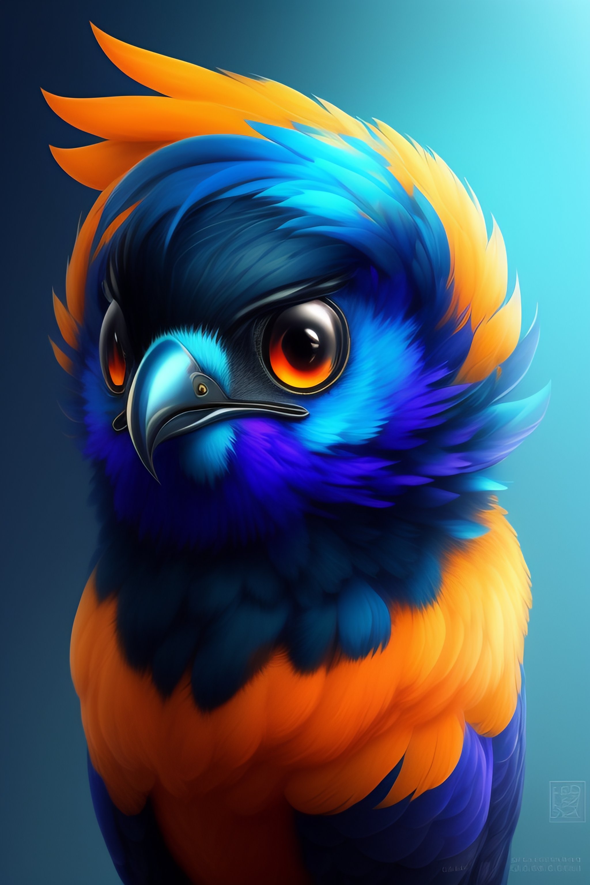 Lexica - A cute phoenix with big eyes and a black beak, it's feathers ...