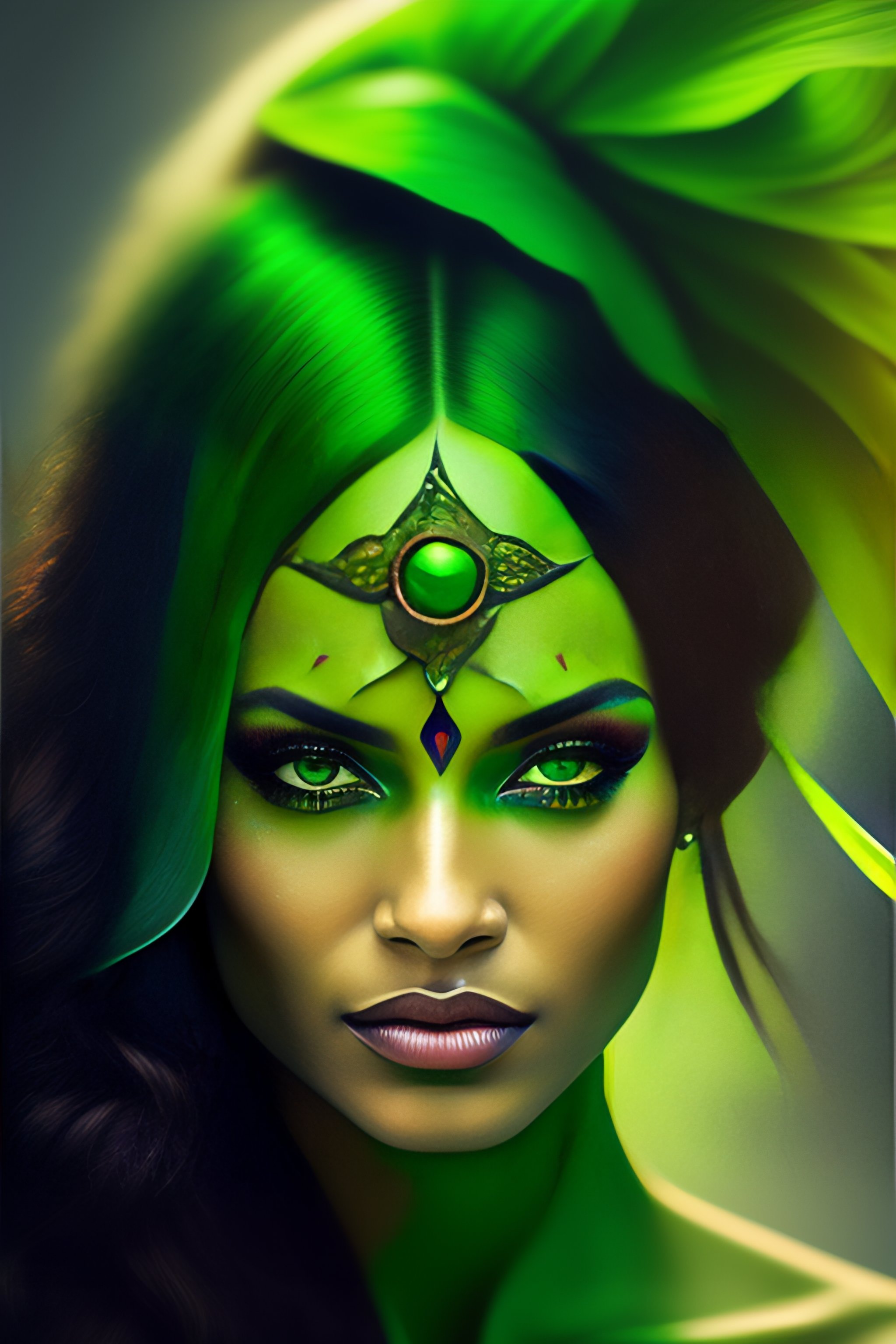 Lexica Green Woman Portrait with one eye