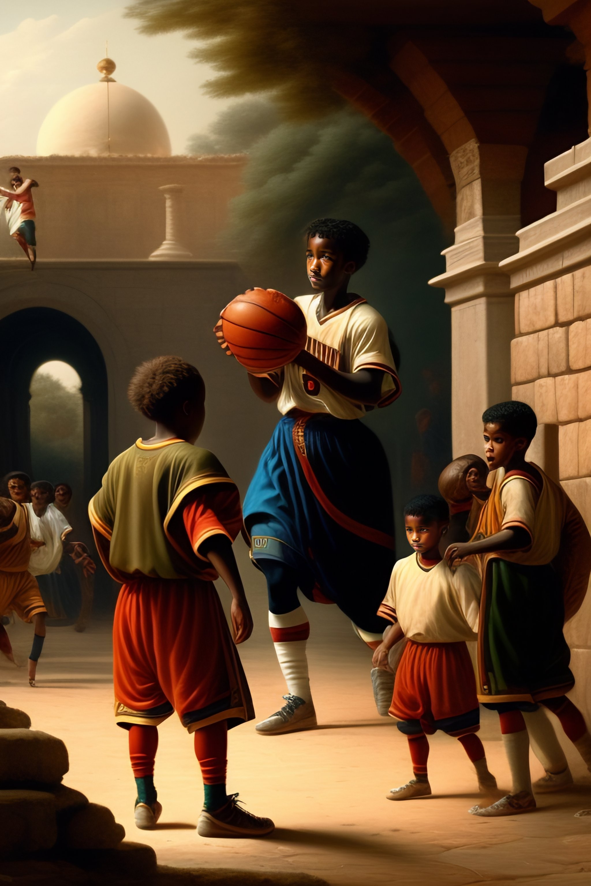 Lexica - Portrait of children’s playing basketball with some homeless ...