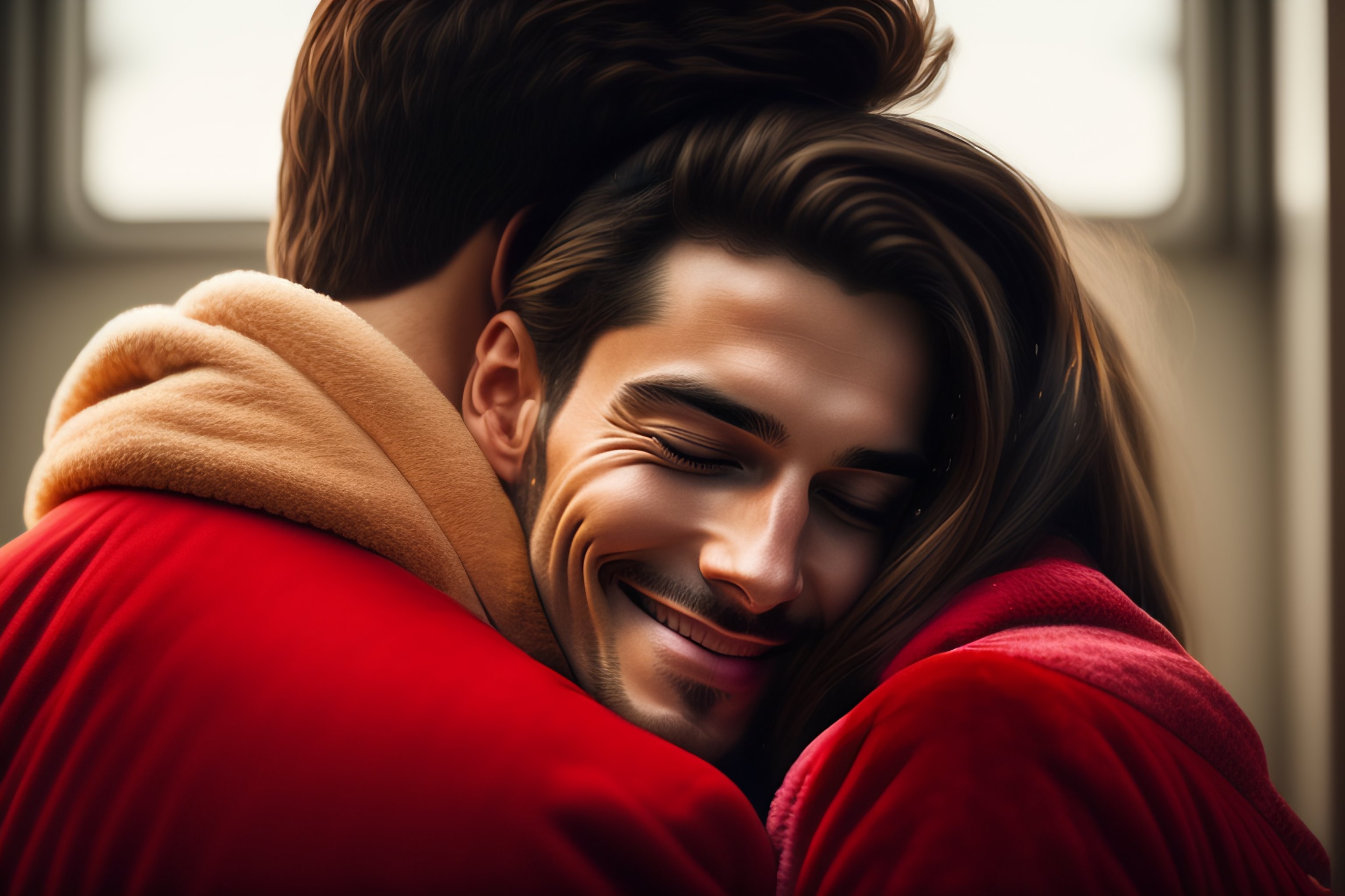 Lexica - A man and a woman hugging each other in a bathrobe