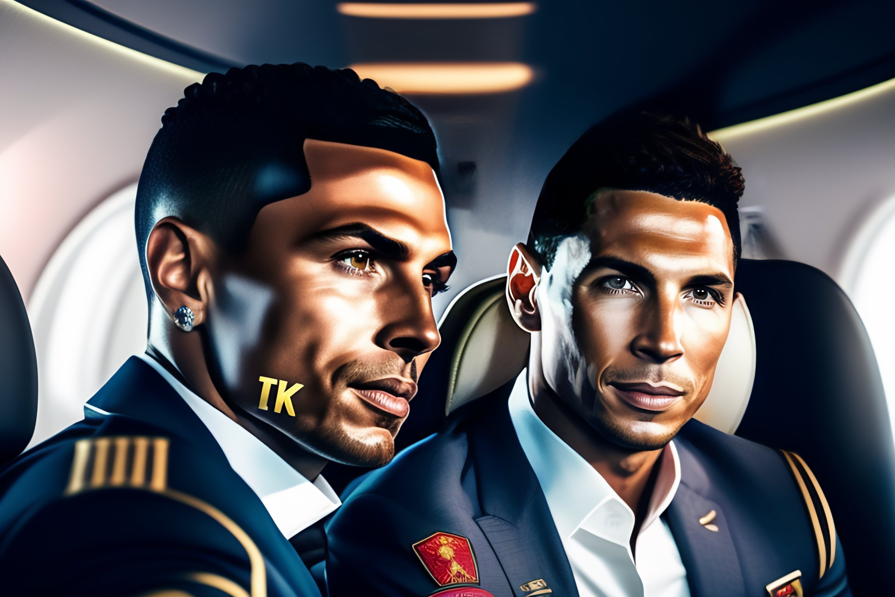 Lexica - 8k realistic shot of c-ronaldo and lionel messi, sitting in a ...
