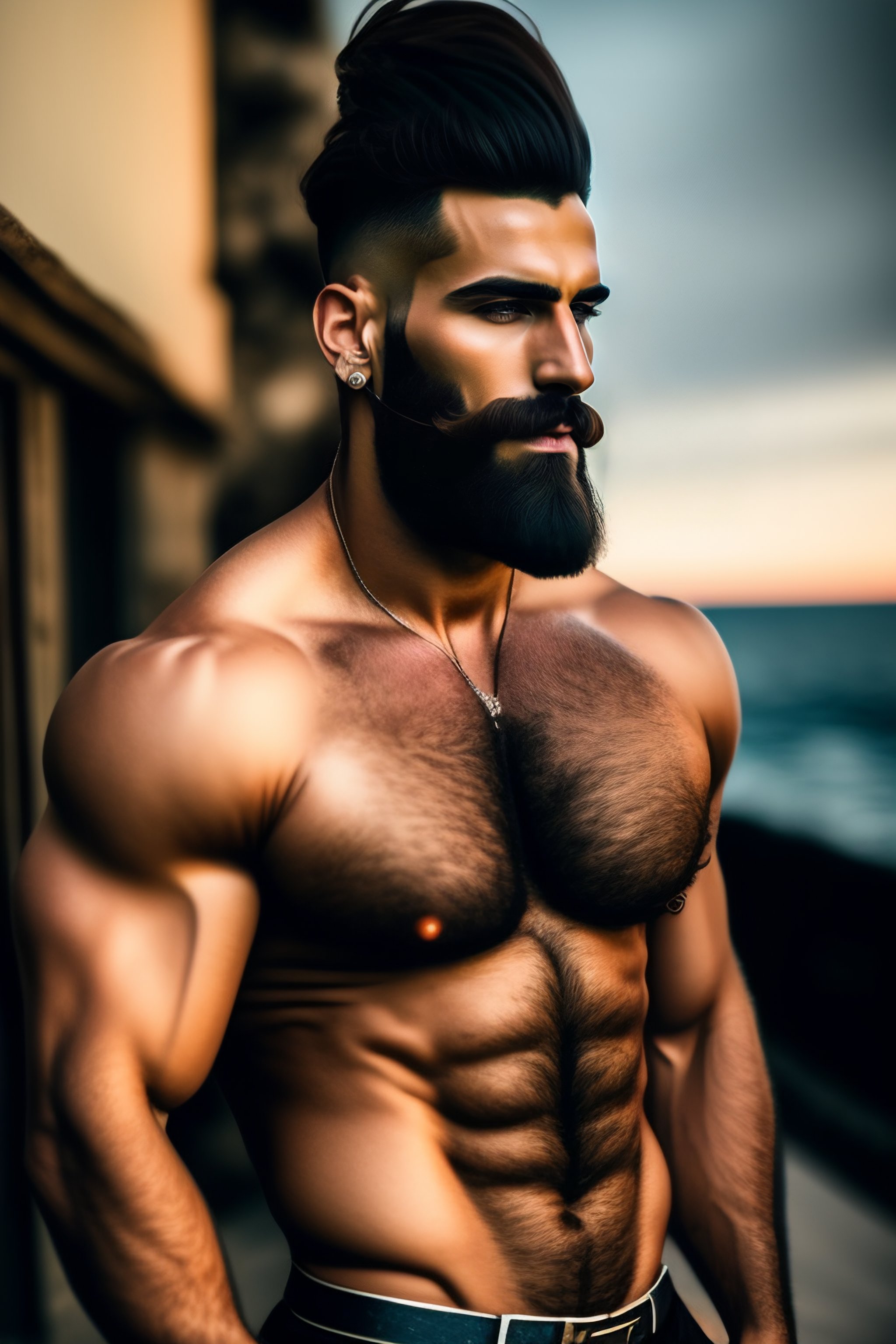 Lexica - Kurdish german 28 year old model extremely large hairy chest with  a wizard length beard wearing an expensive italian suit in the style of  to...