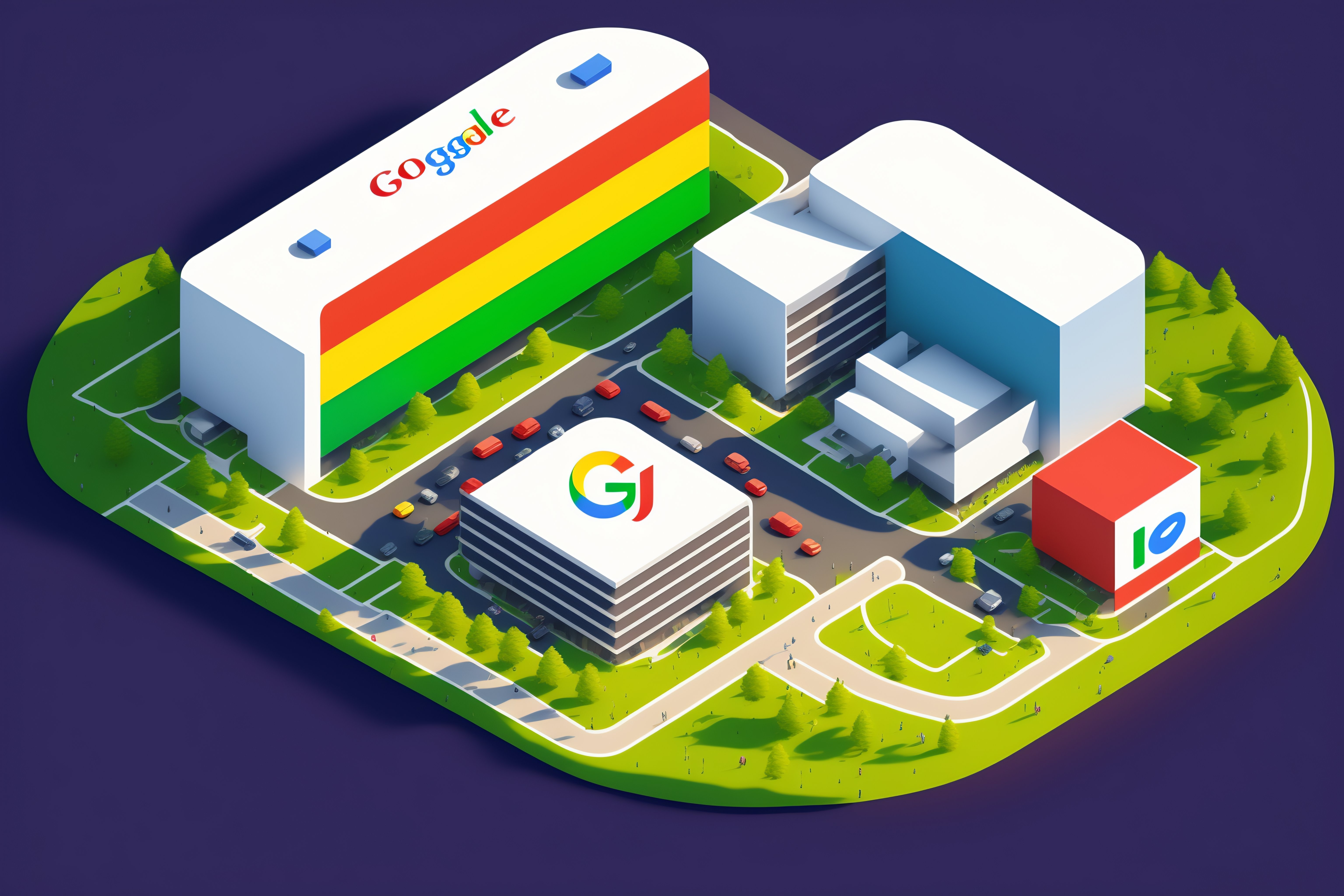 Lexica - Isometric view illustration of a Google office campus with the ...