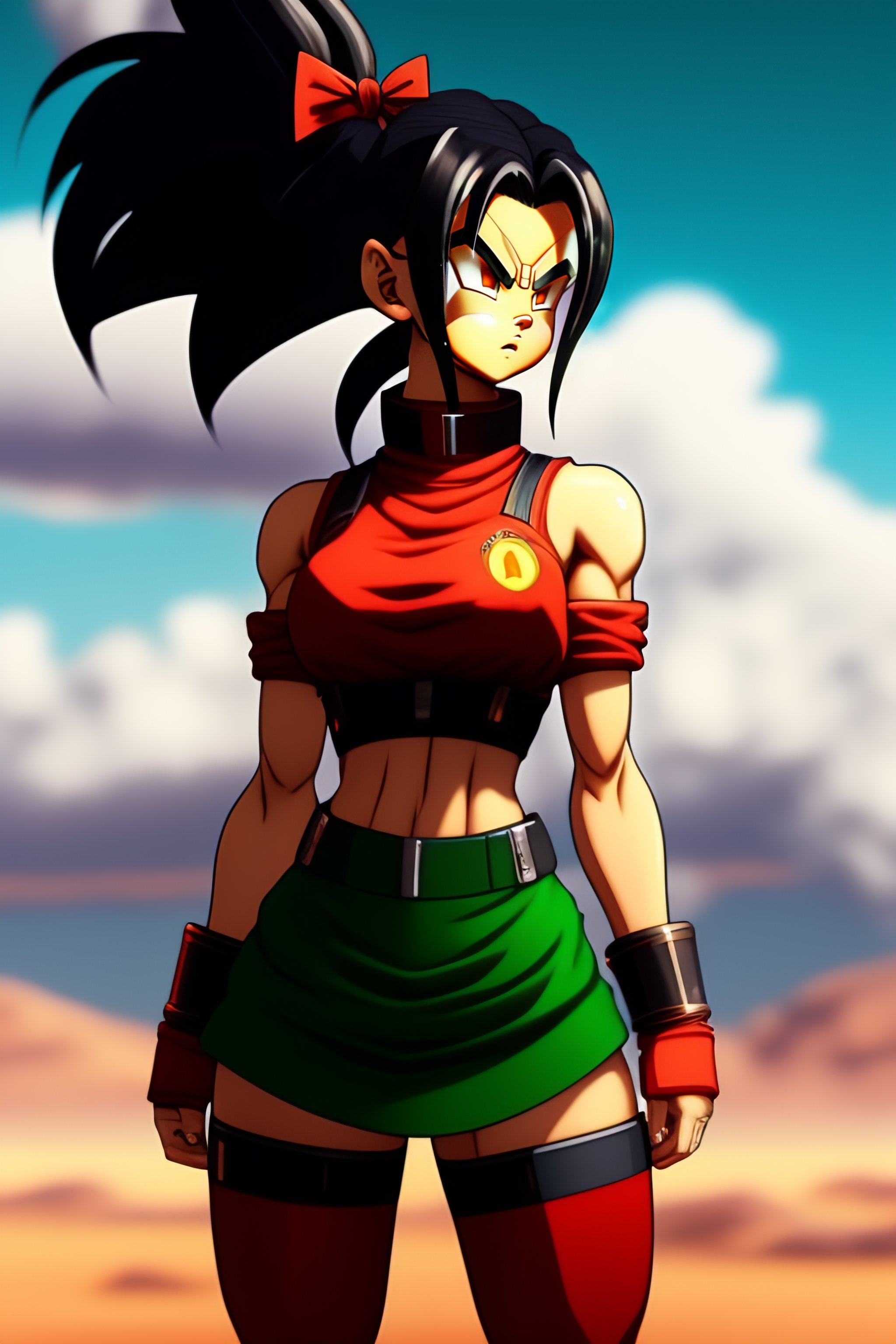 Lexica Dragon Ball Half Saiyan Girl With Long Black Hair Wearing Combat Clothes And A Red