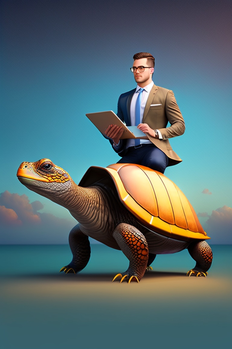 Lexica - Business man with laptop,ride Tortoise