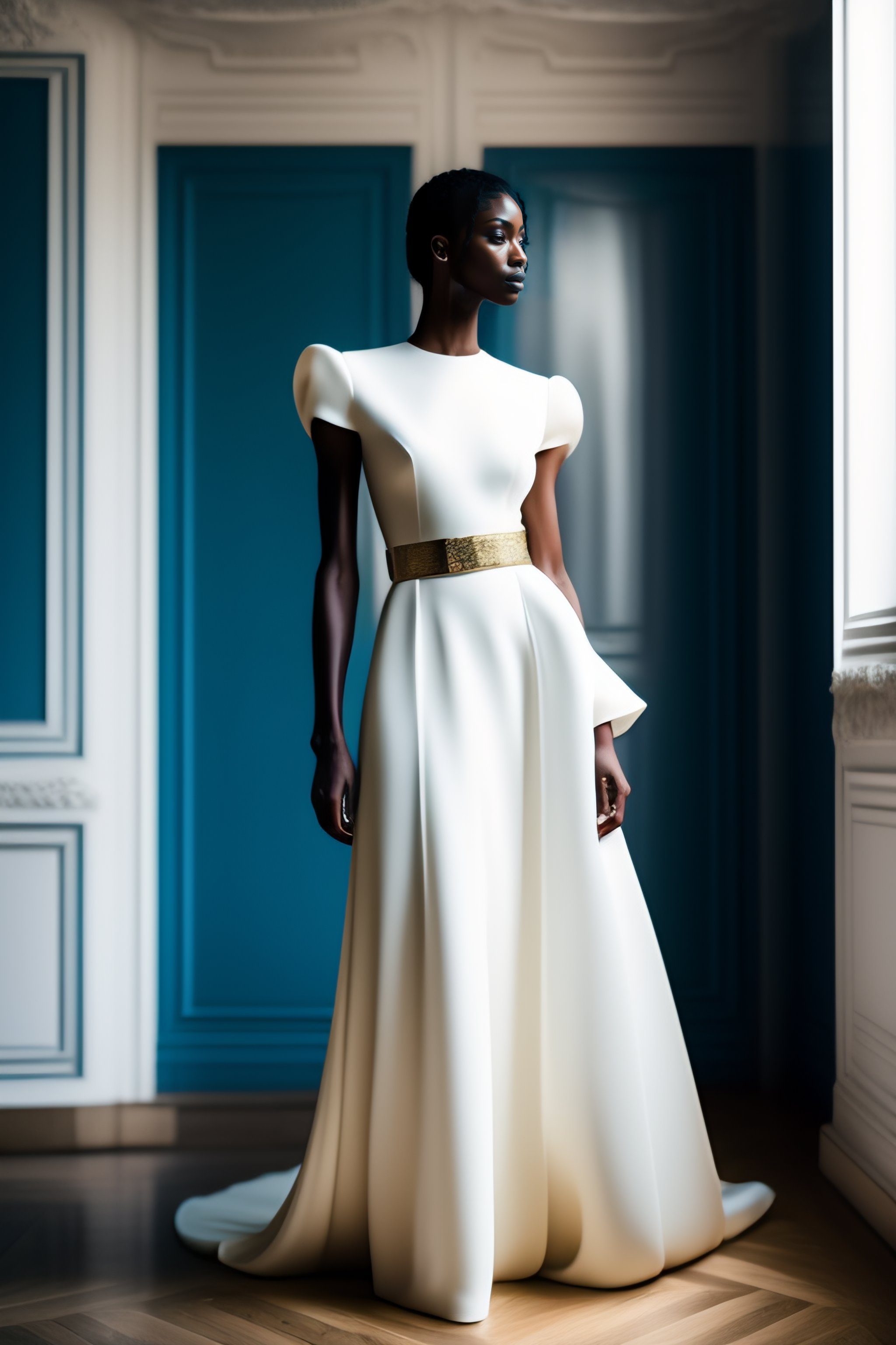 Lexica - Fashion model wearing a long form fitted wedding dress,showing ...