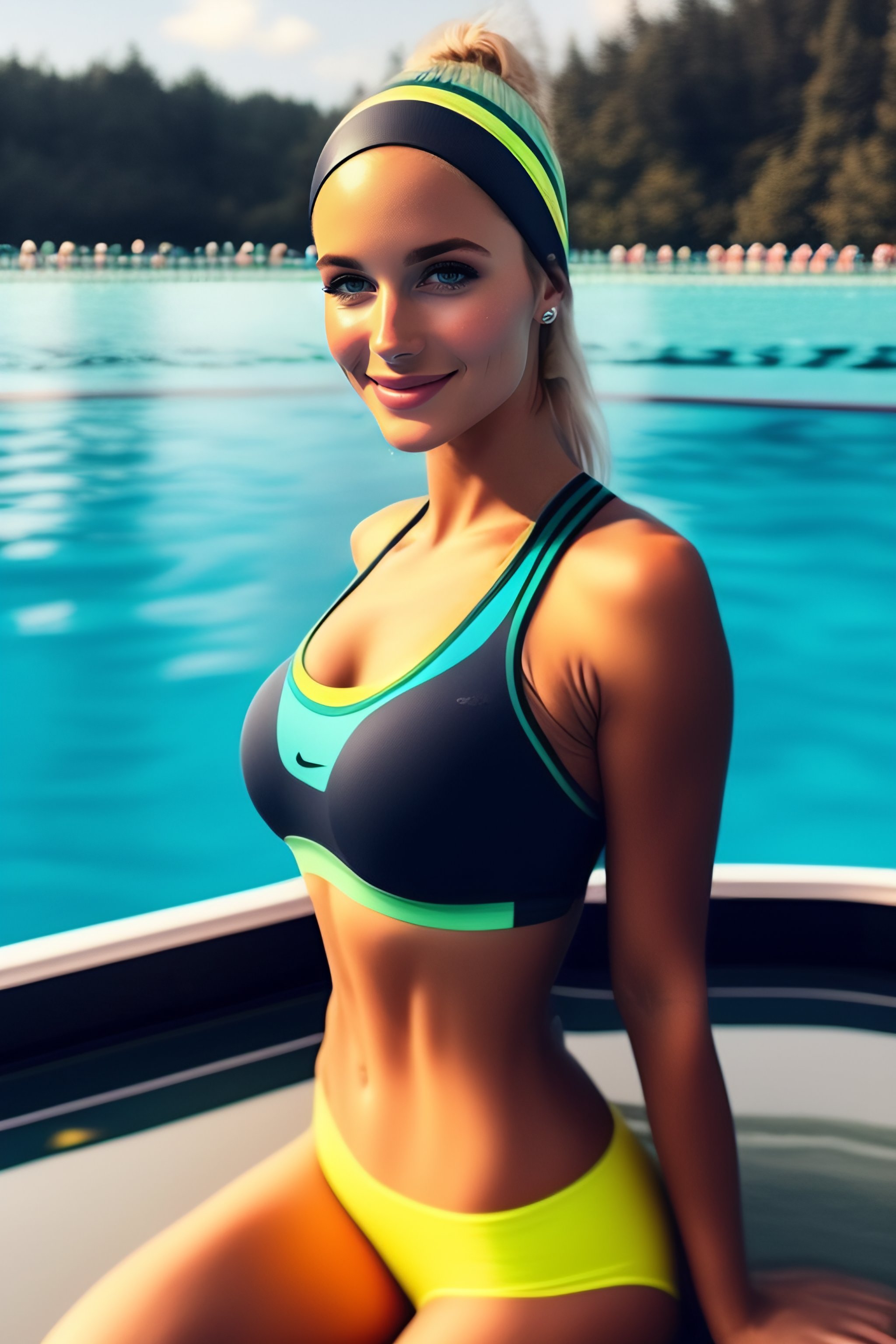 Lexica - A beautiful Russian cute girl wearing yoga pants swimming