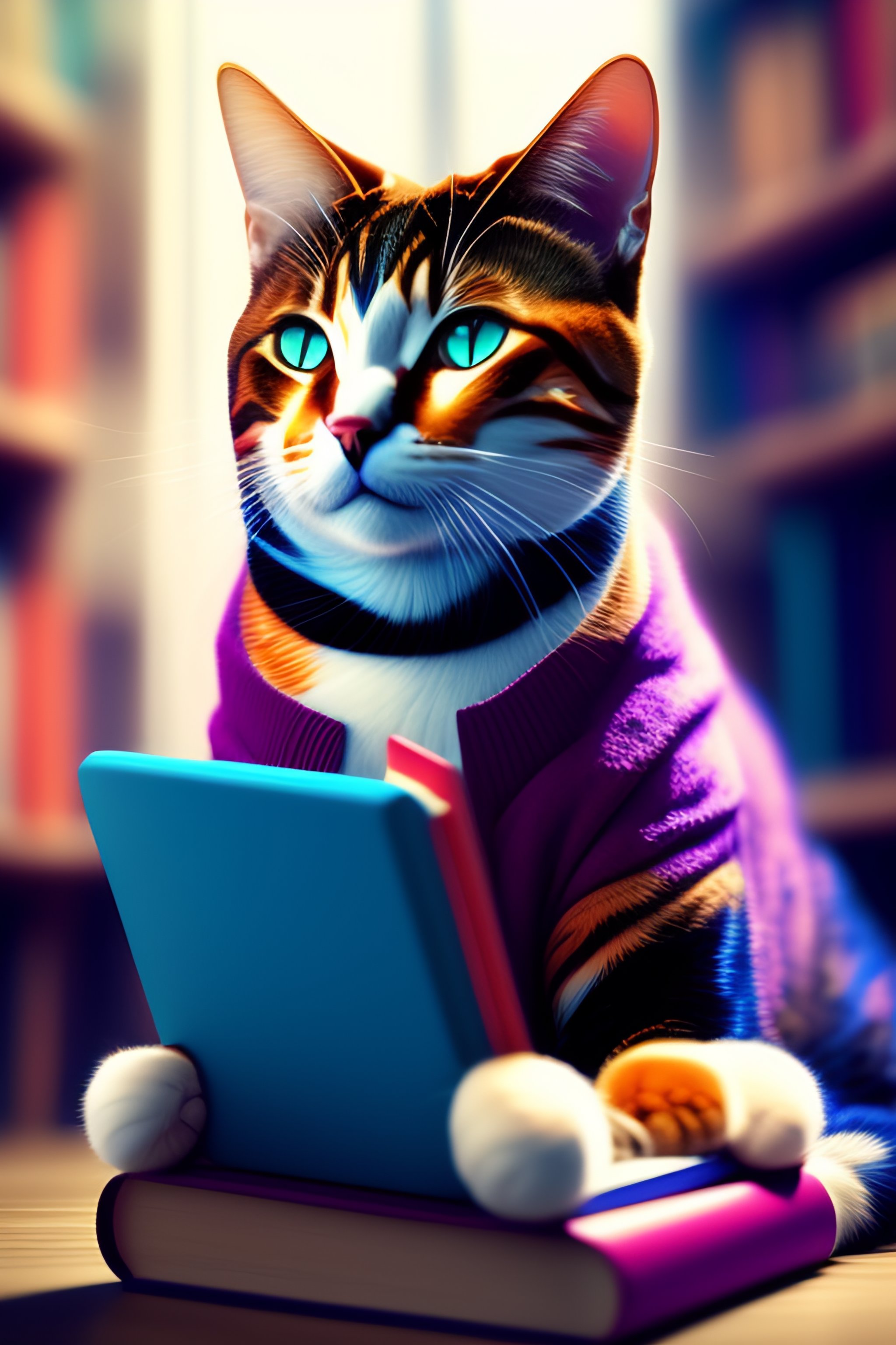 Lexica - Anime style. stylish model cats., study, book, Colors, surreal.