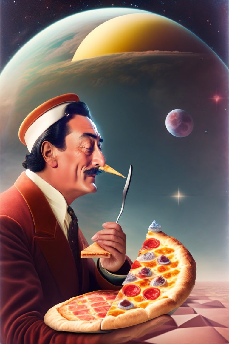 Lexica - Salvador Dali eating a pizza in space, with The Persistence of ...